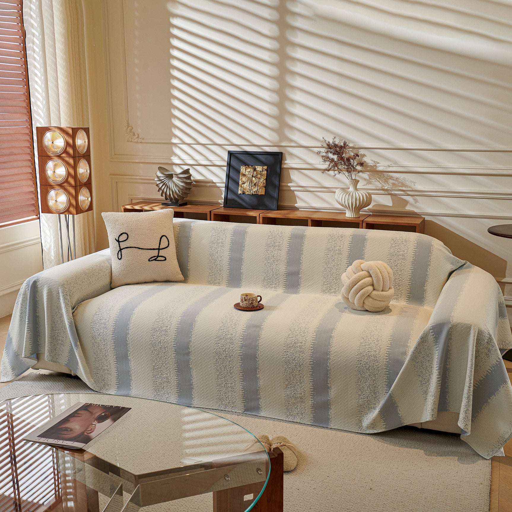 Modern Striped Sofa Throw Blanket, Lightweight Couch Cover for Summer Seating - Ornate Home
