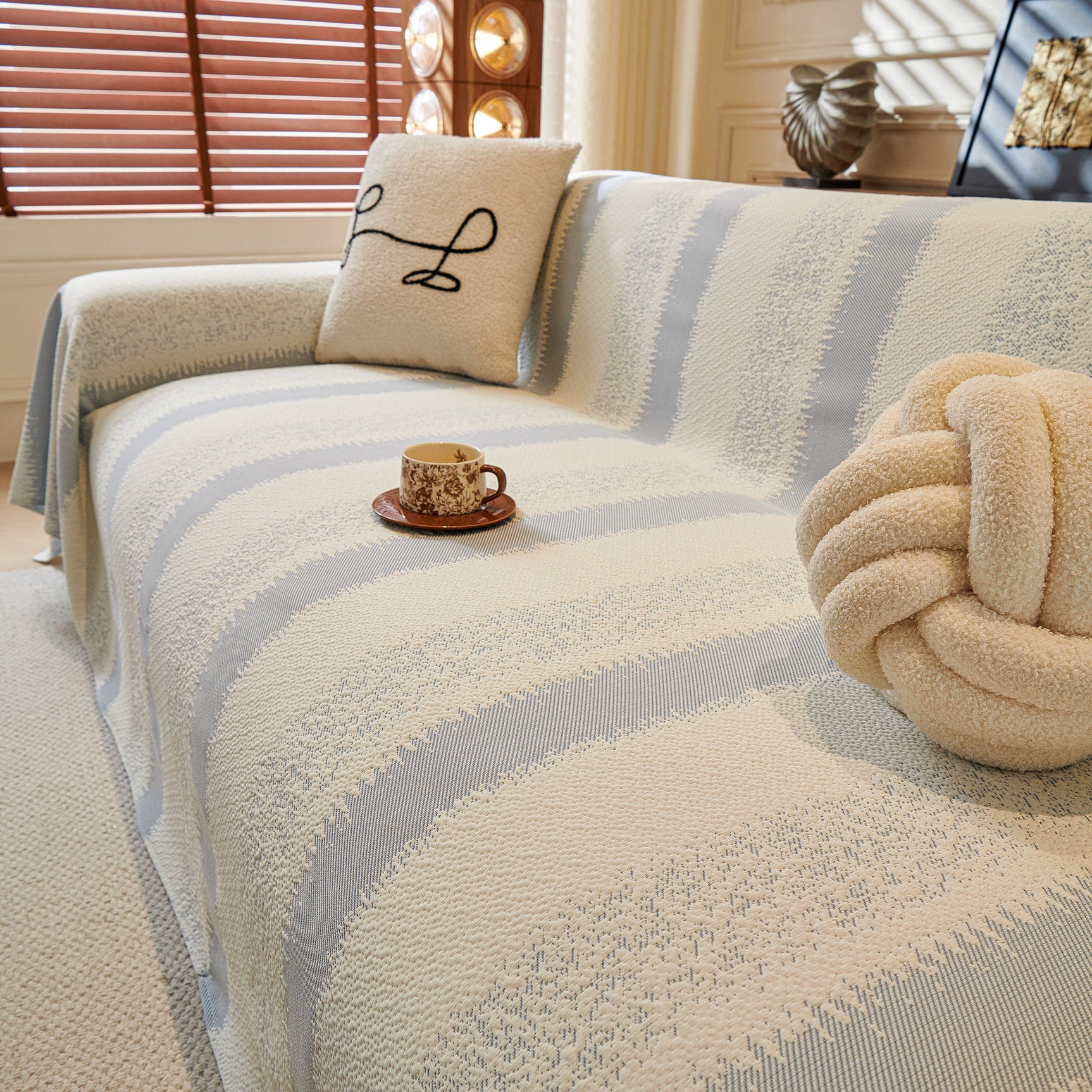 Modern Striped Sofa Throw Blanket, Lightweight Couch Cover for Summer Seating - Ornate Home