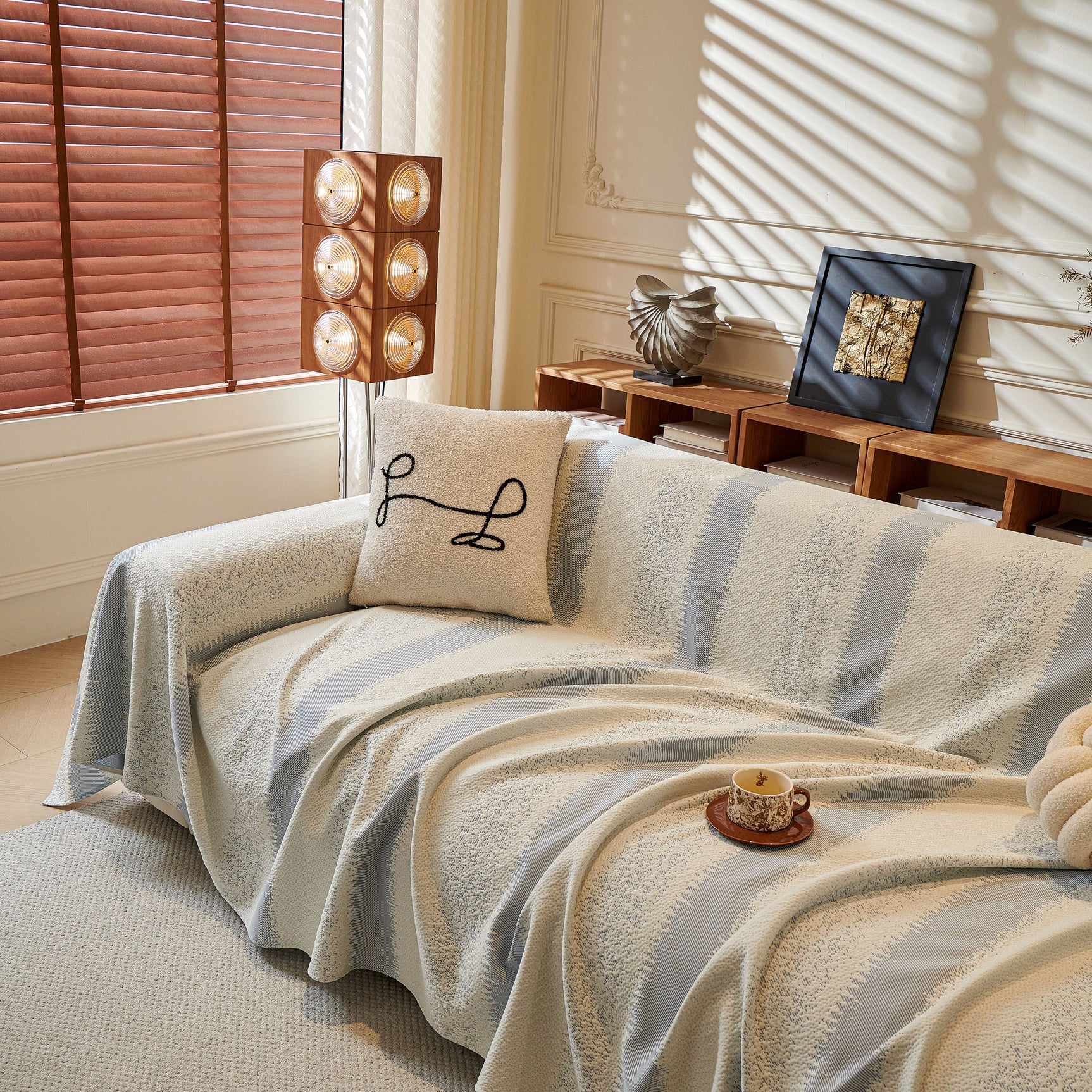 Modern Striped Sofa Throw Blanket, Lightweight Couch Cover for Summer Seating - Ornate Home