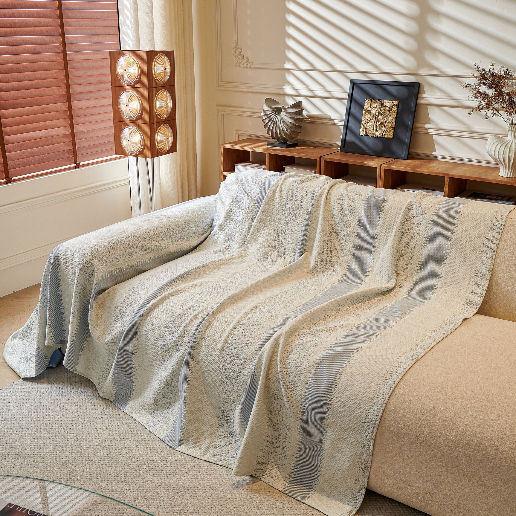 Modern Striped Sofa Throw Blanket, Lightweight Couch Cover for Summer Seating - Ornate Home