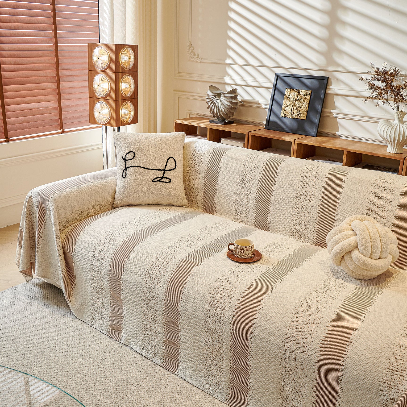 Modern Striped Sofa Throw Blanket, Lightweight Couch Cover for Summer Seating - Ornate Home