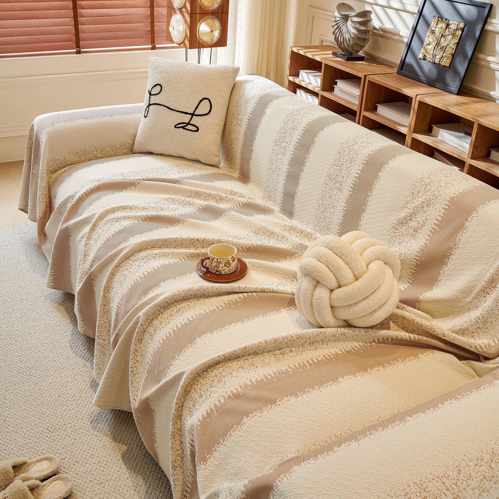 Modern Striped Sofa Throw Blanket, Lightweight Couch Cover for Summer Seating - Ornate Home