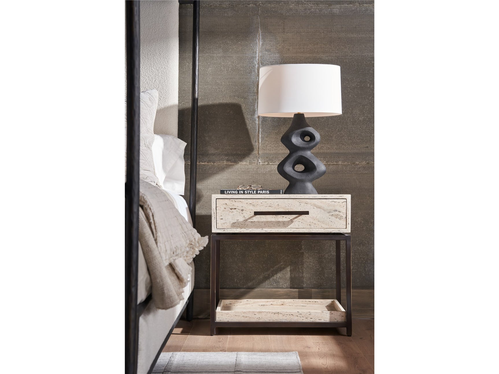 Modern White Travertine Nightstand - Ornate Home