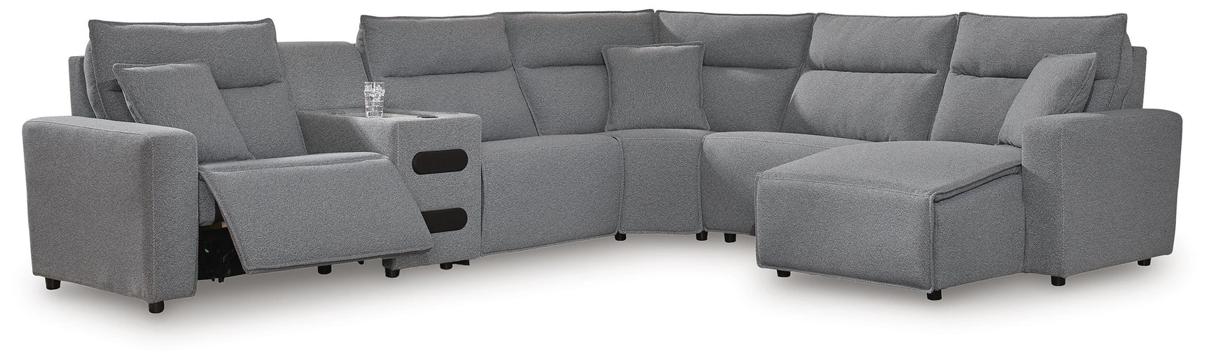 Modmax II Salt and Pepper 6-Piece Reclining Sectional with Chaise and Audio Console - Ornate Home