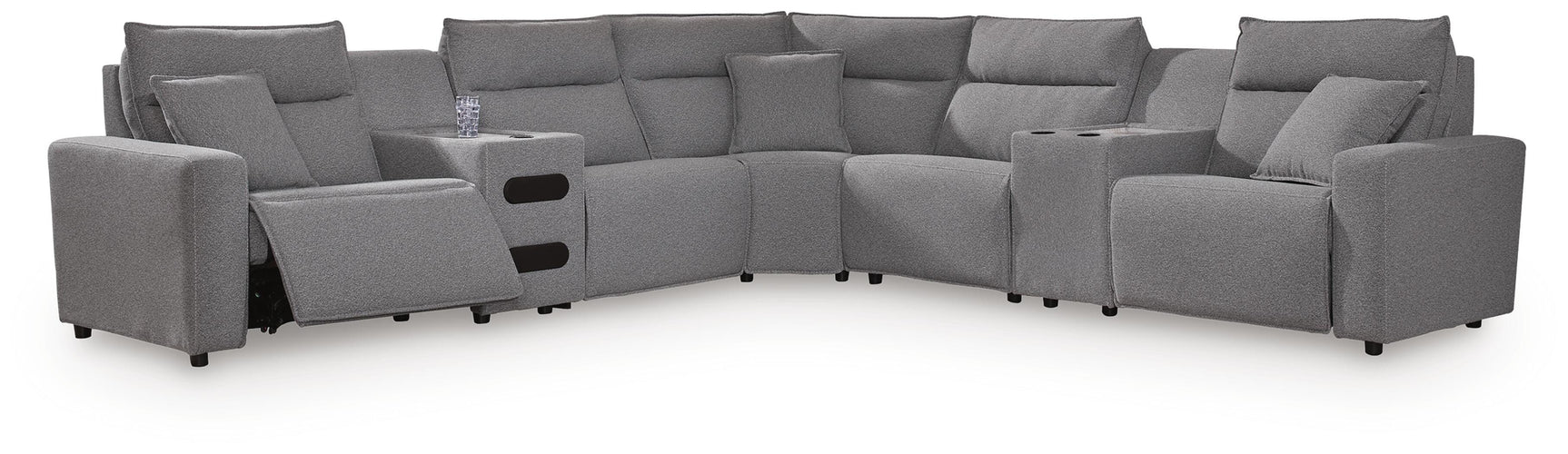 Modmax II Salt and Pepper 7-Piece Power Reclining Sectional with Audio Consoles - Ornate Home