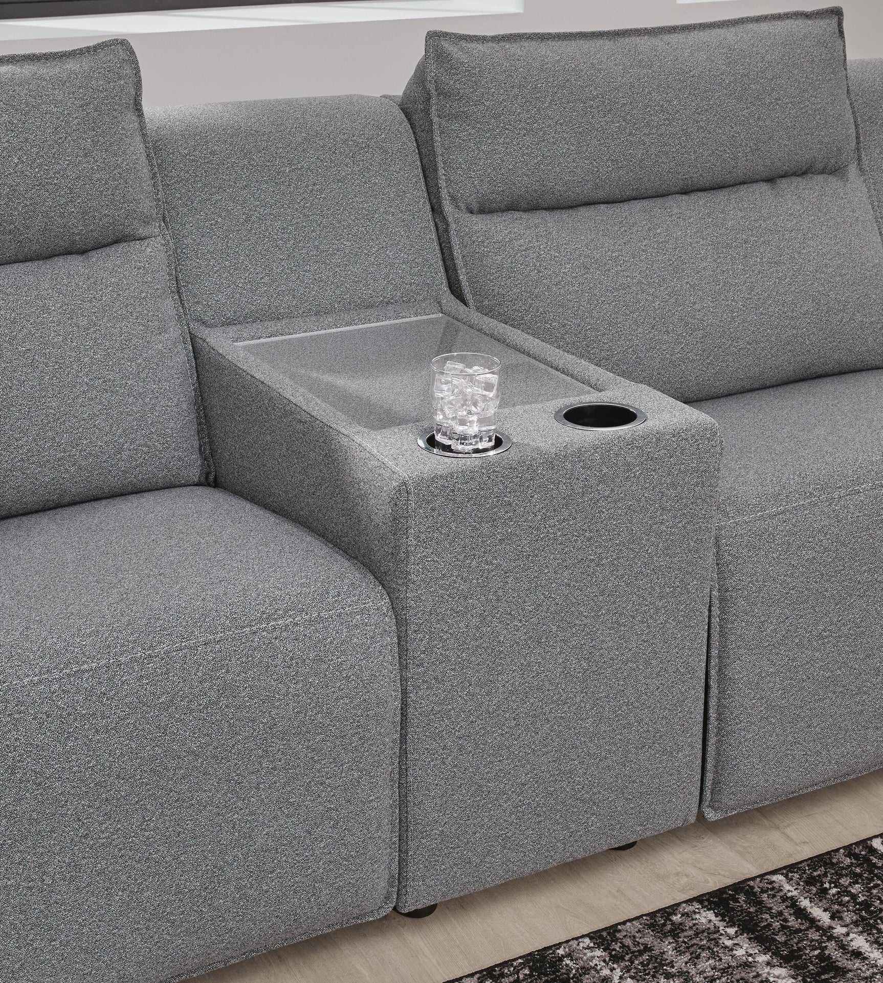 Modmax II Salt and Pepper 7-Piece Power Reclining Sectional with Chaise and Audio System - Ornate Home