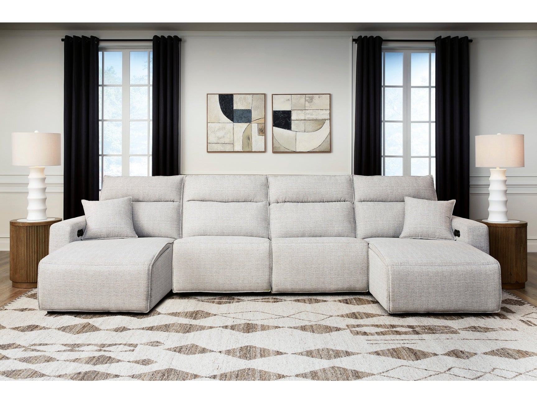Modmax II Stone 4-Piece Power Reclining Sectional with Chaise - Ornate Home
