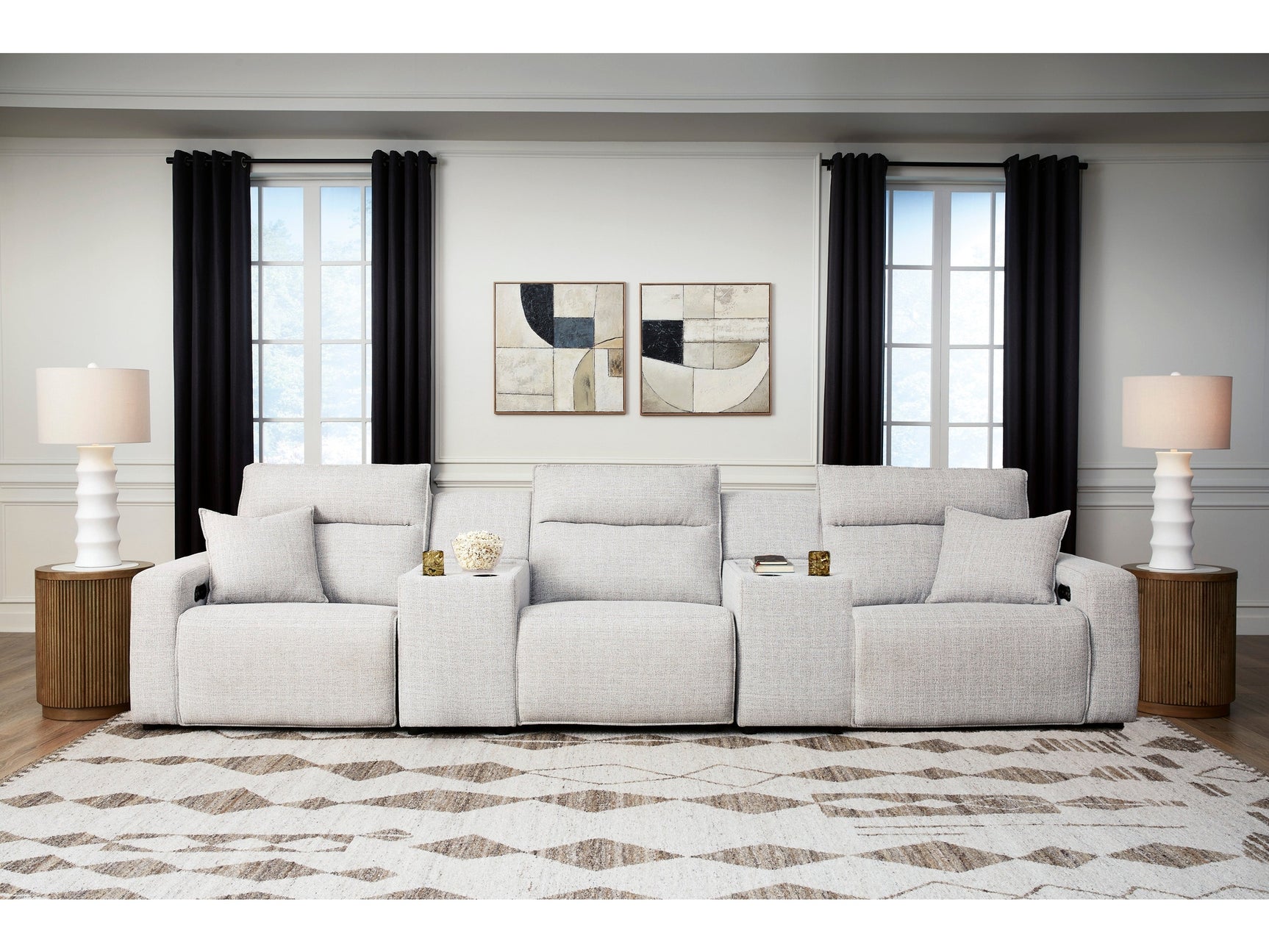 Modmax II Stone 5-Piece Power Reclining Sectional with Consoles - Ornate Home