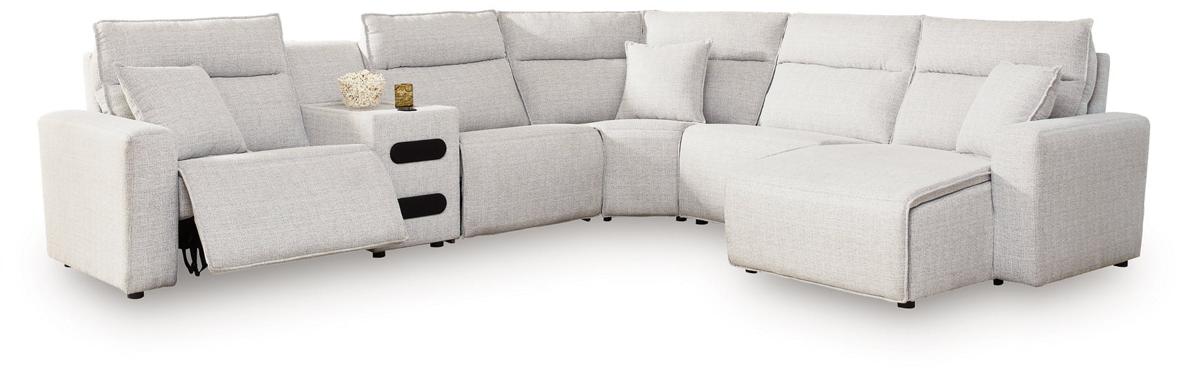 Modmax II Stone 6-Piece Reclining Sectional w/ Chaise and Audio Console (Online Special Price) - Ornate Home