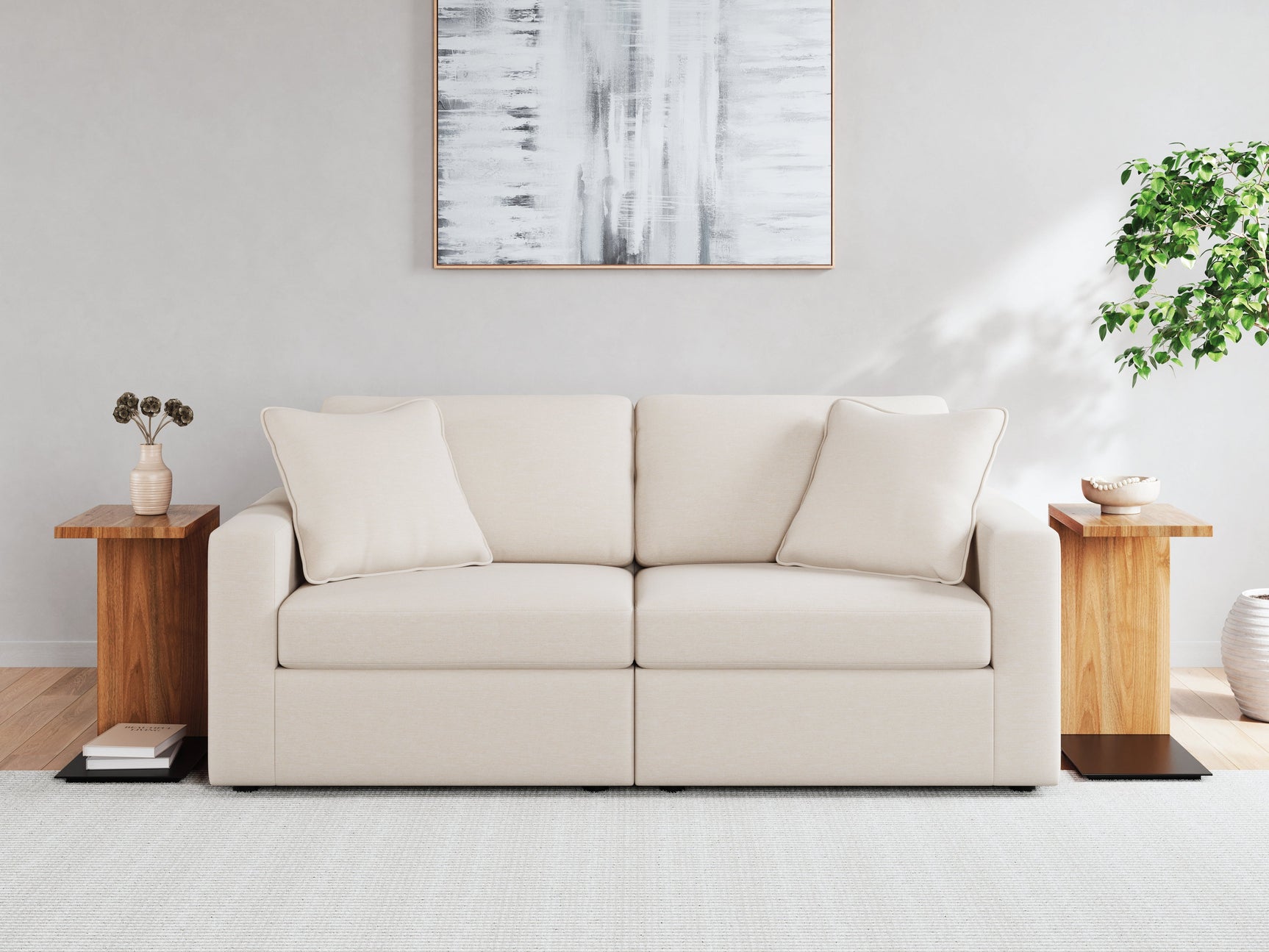Modmax Oyster 3-Piece Sectional Sofa and 2-Piece Sectional Loveseat w/ Console - Ornate Home