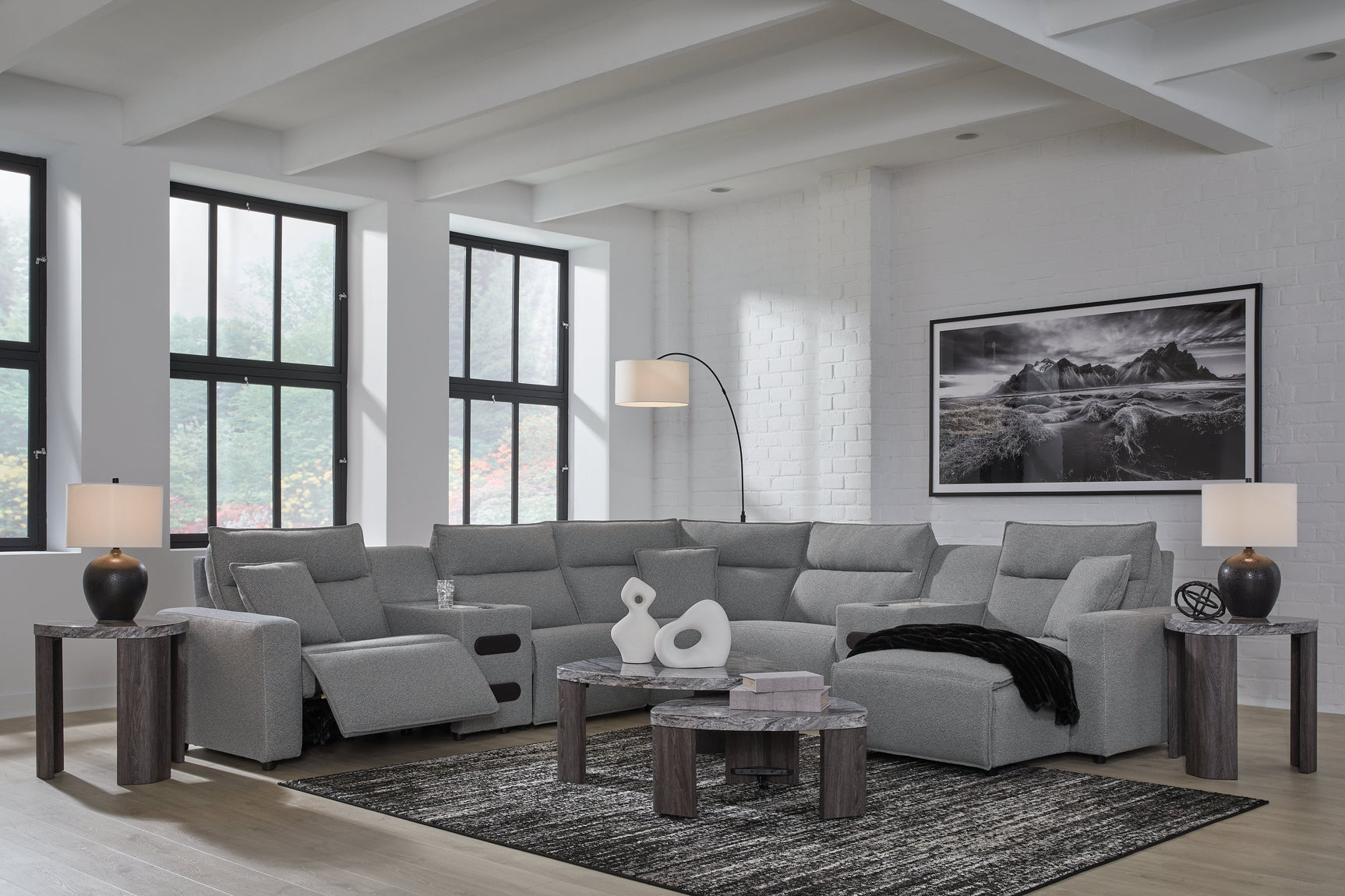 Modmax Salt and Pepper 7-Piece Power Reclining Sectional with Chaise (Online Special Price) - Ornate Home