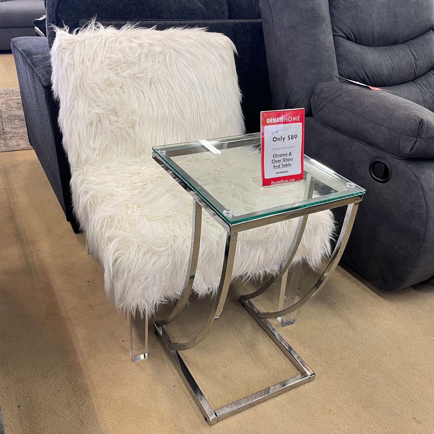 Modme Chrome & Clear Glass End Table - Ornate Home