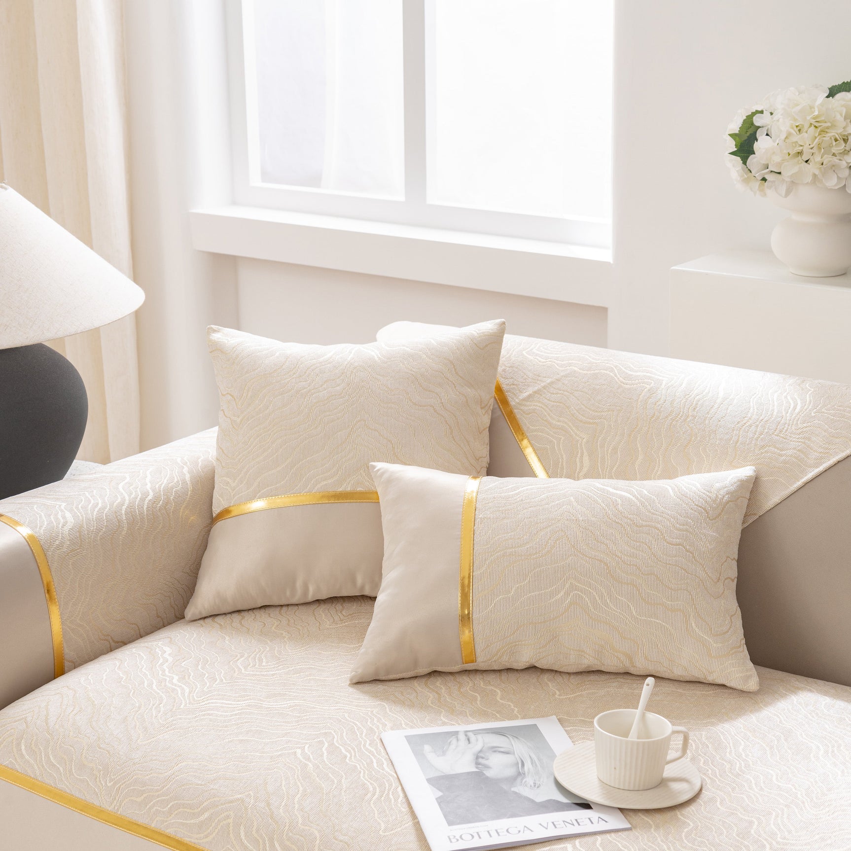 Modular Sofa Cover for Sectionals, Gold Striped Non-Slip Couch Protector - Ornate Home