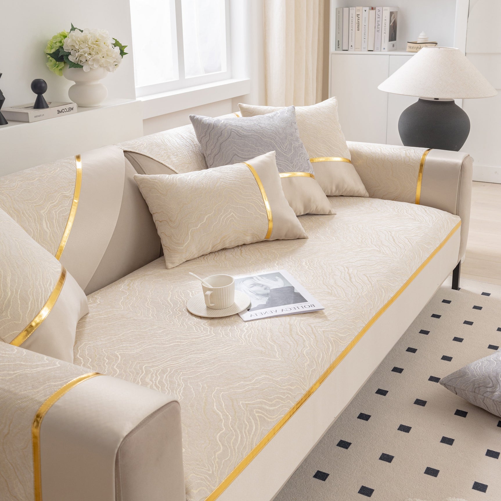 Modular Sofa Cover for Sectionals, Gold Striped Non-Slip Couch Protector - Ornate Home