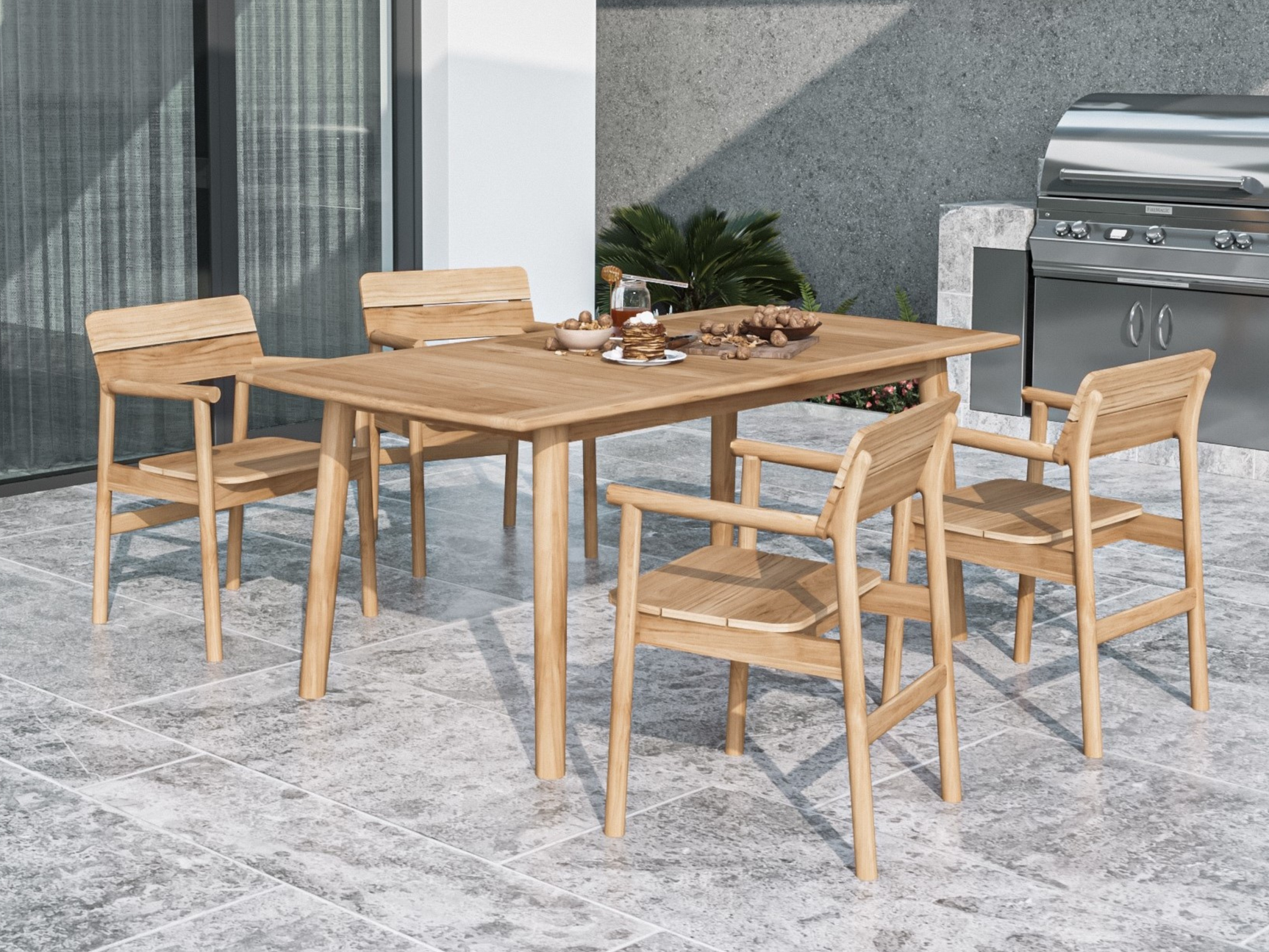 Modurn Teak Outdoor Dining Stacking Armchair (Set of 4) - Ornate Home