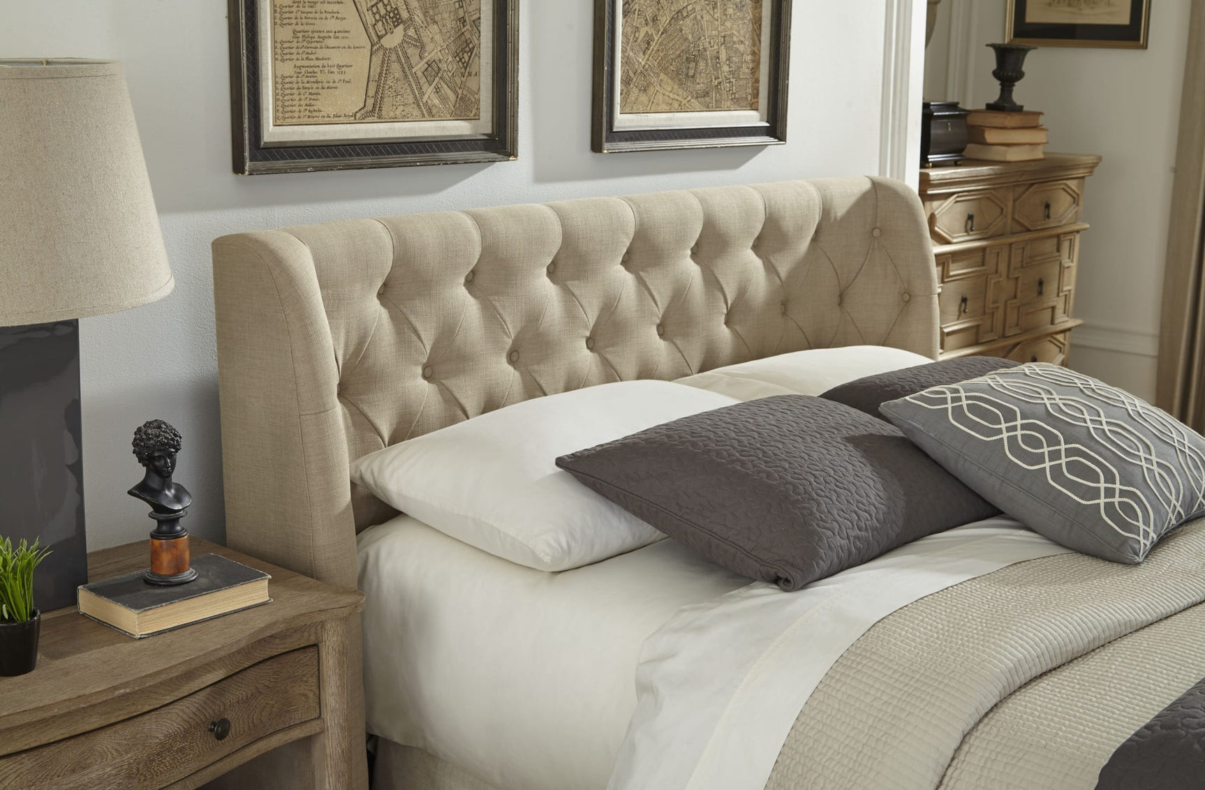 Levi Toast Linen California King Tufted Storage Bed