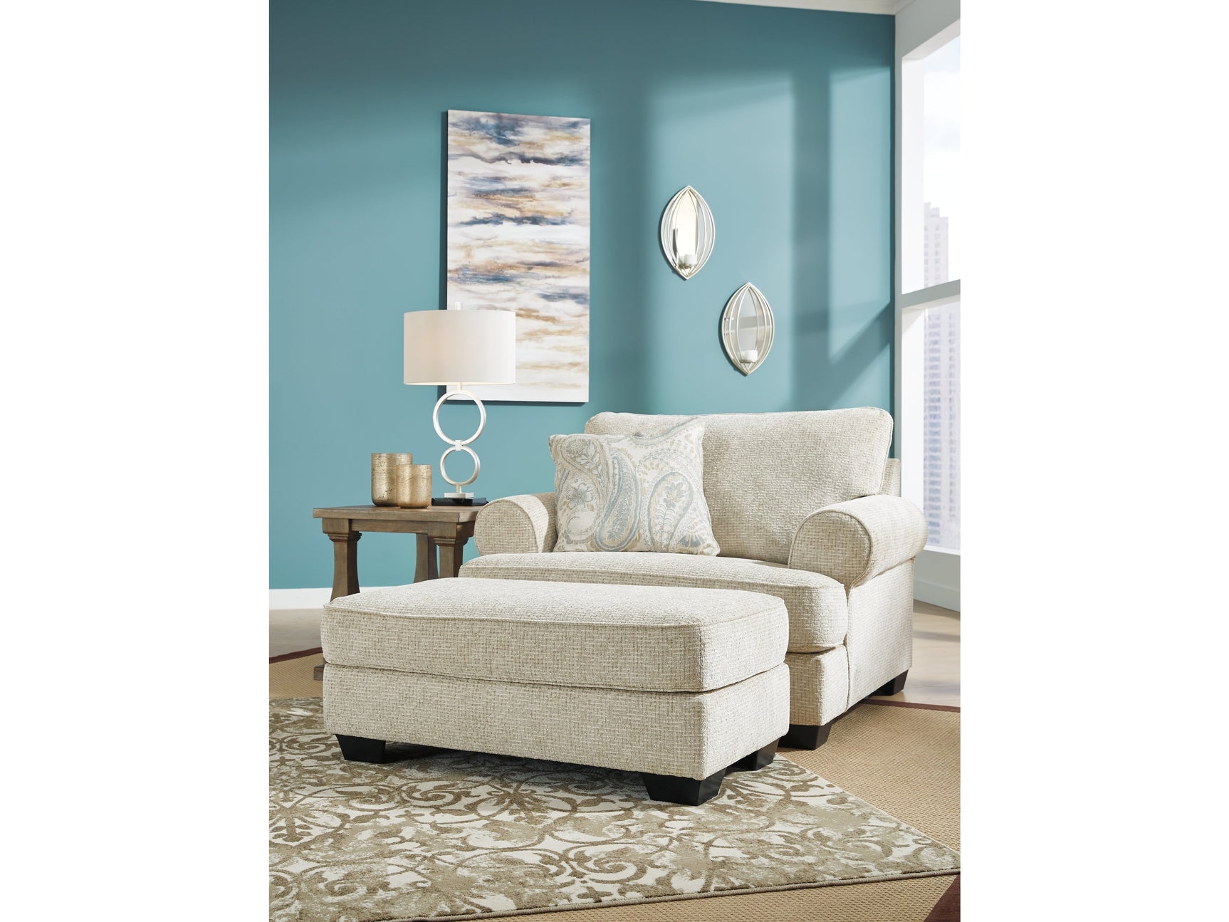 Monaghan Sandstone Oversized Chair and Ottoman (Online Special Price) - Ornate Home