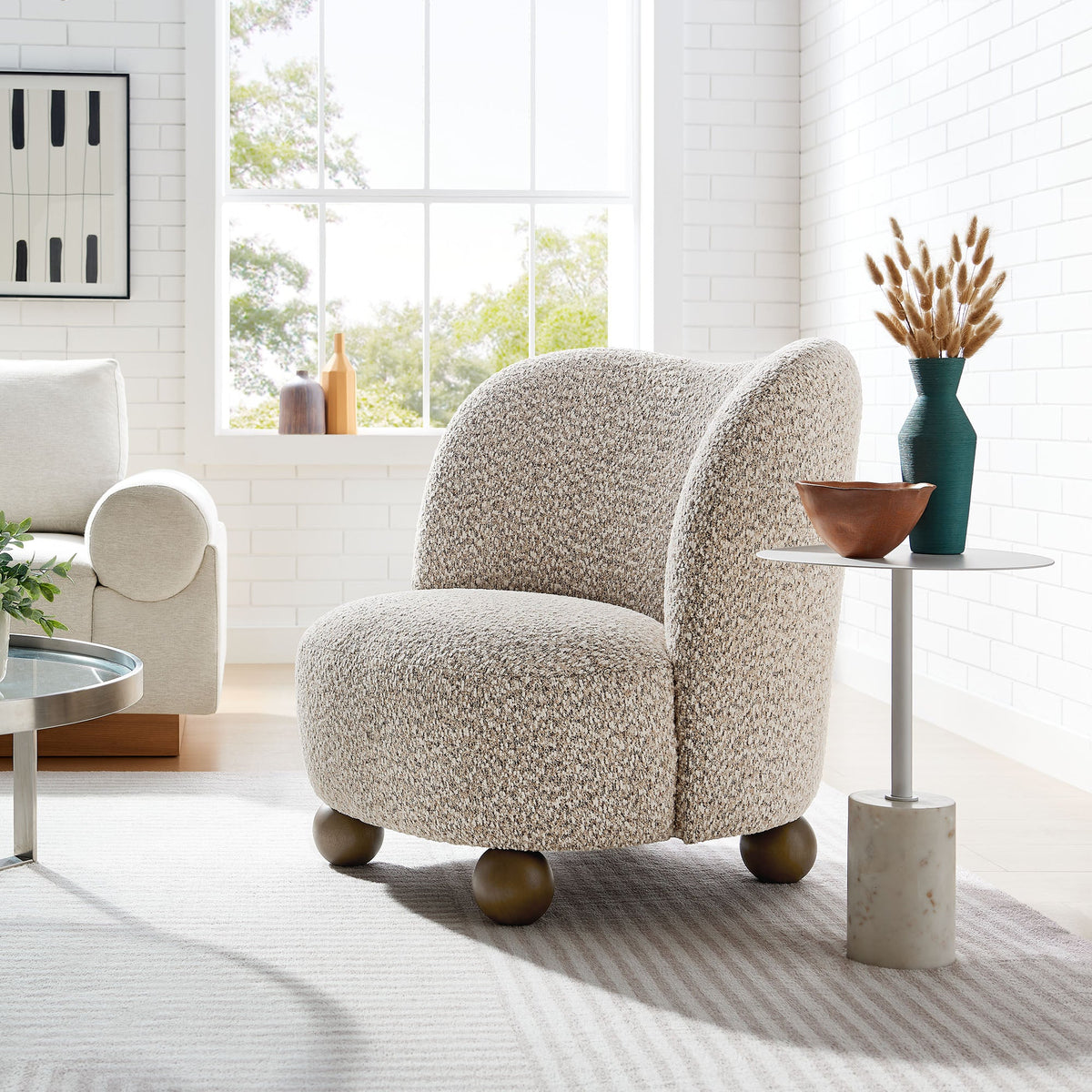 Monroe Coral Walnut Boucle Fabric Accent Chair - Ornate Home