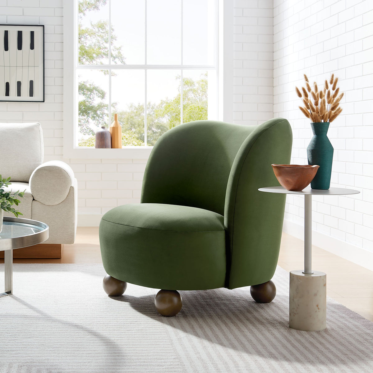 Monroe Moss Green/Walnut Performance Velvet Accent Chair - Ornate Home