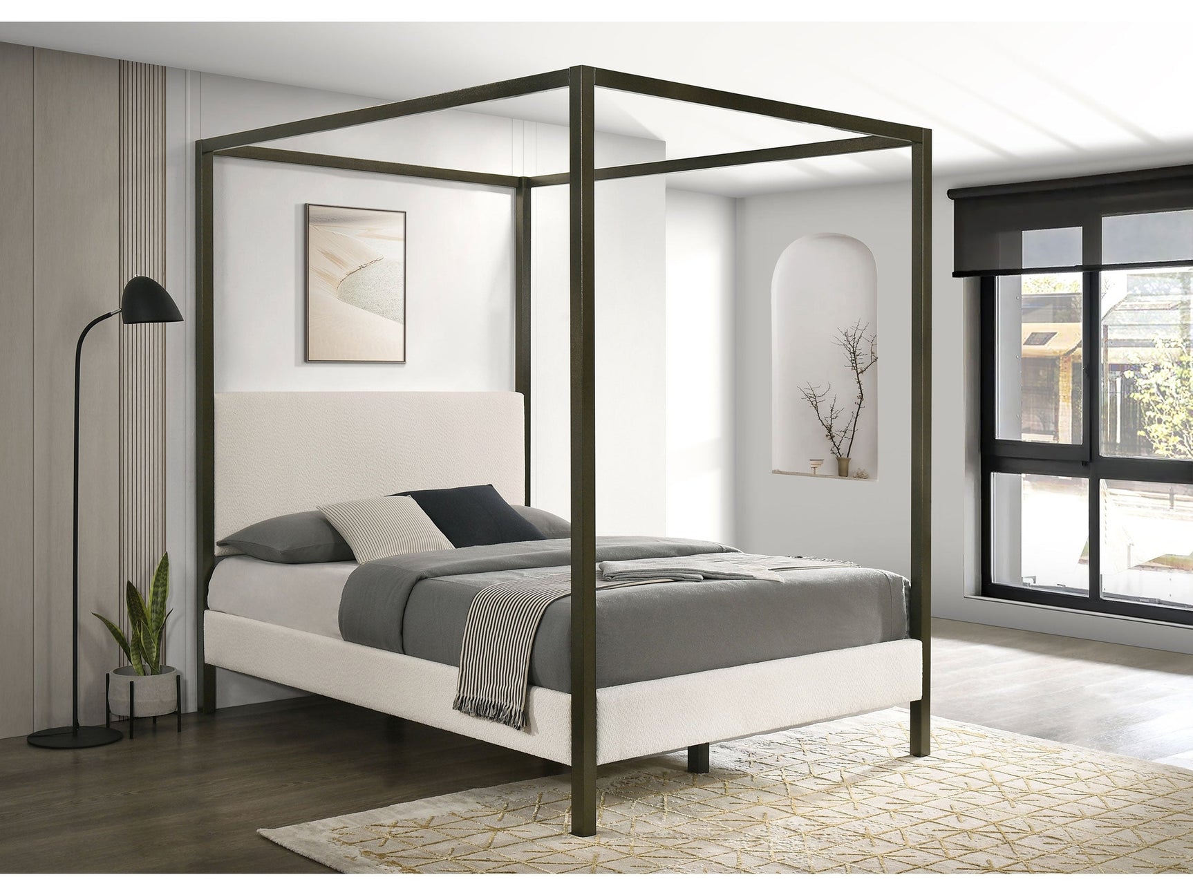 Monroe Vanilla & Black Queen Canopy Platform Bed - Ornate Home