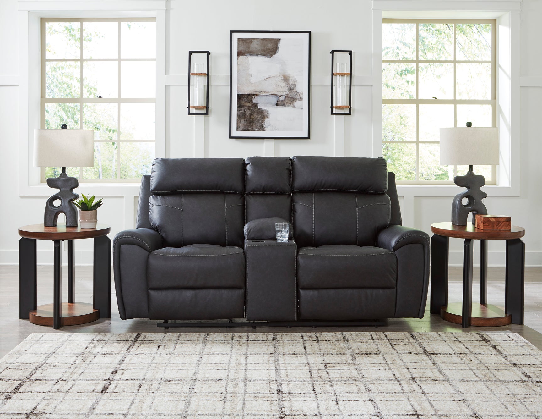 Montacute Black Reclining Loveseat with Console - Ornate Home
