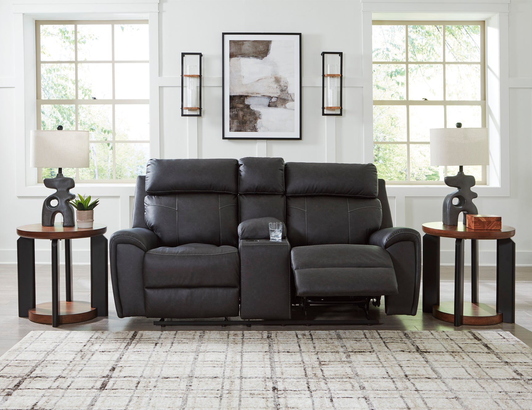 Montacute Black Reclining Loveseat with Console - Ornate Home