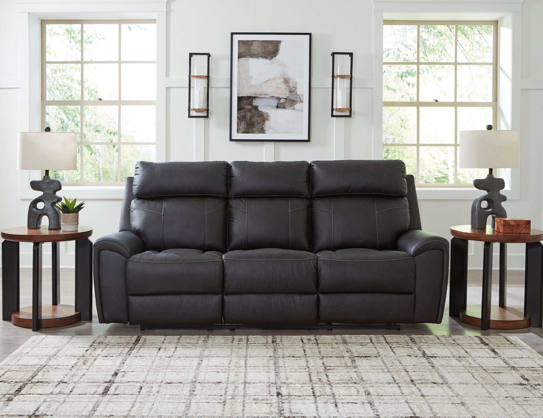 Montacute Black Reclining Sofa w/Drop Down Table - Ornate Home