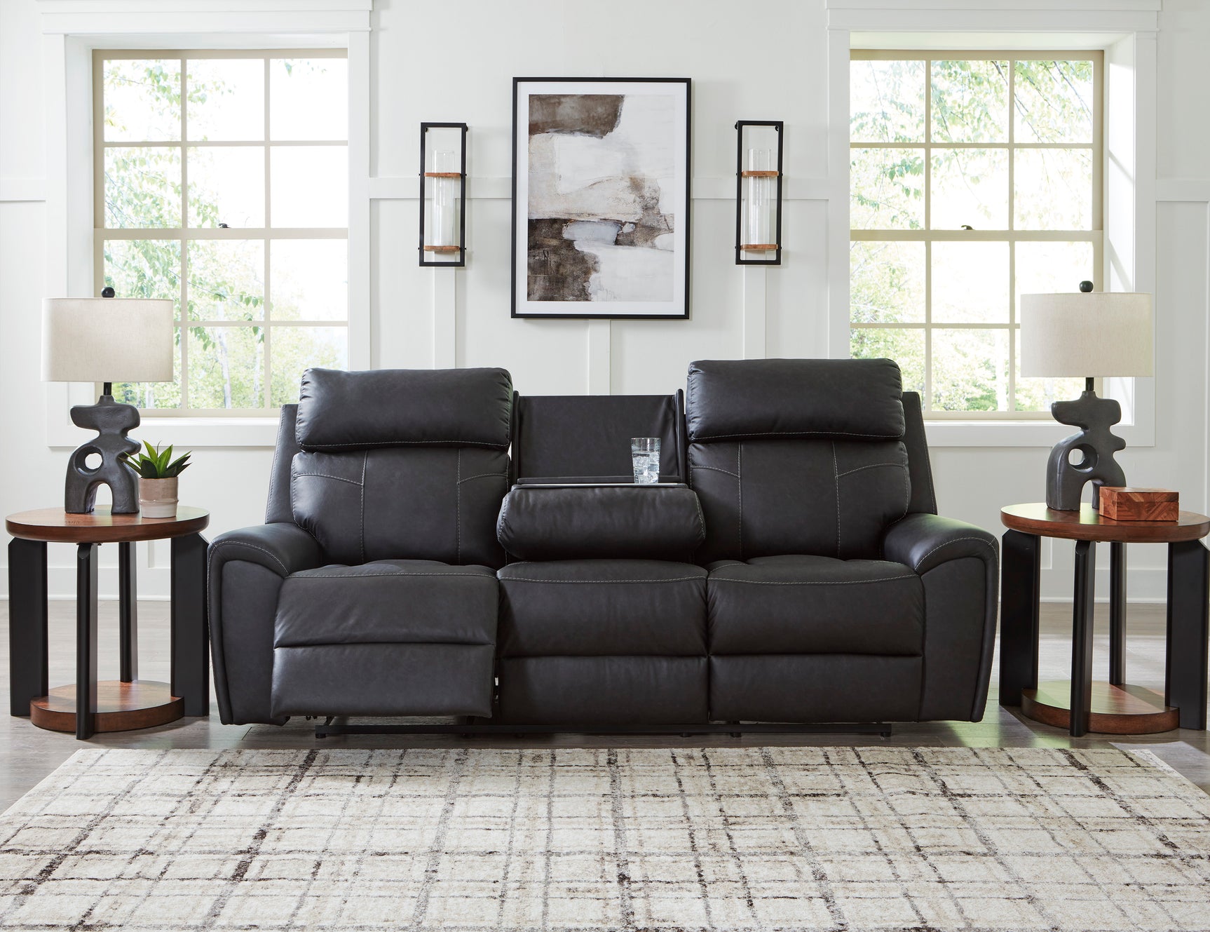 Montacute Black Reclining Sofa w/Drop Down Table - Ornate Home