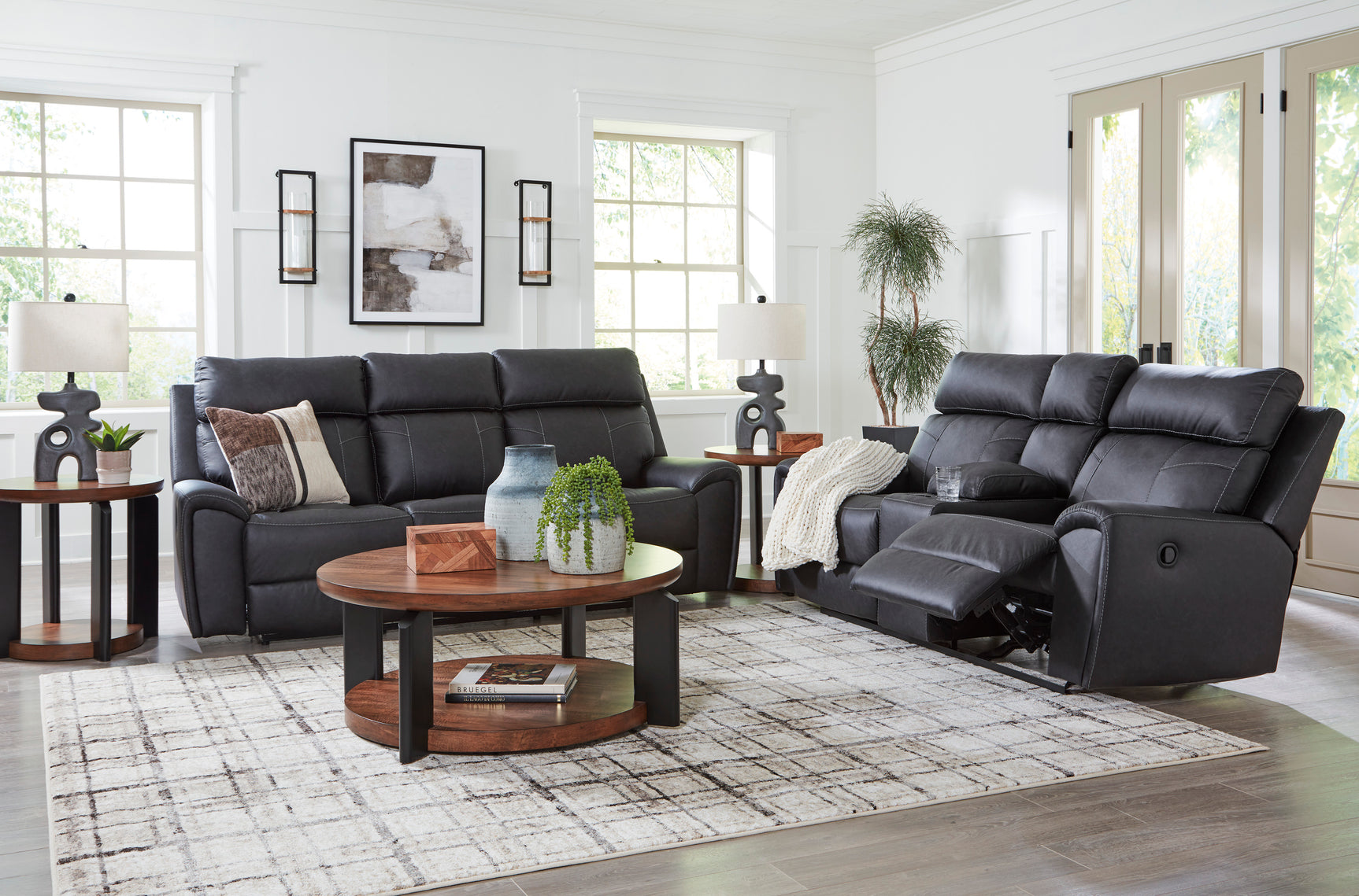 Montacute Black Reclining Sofa w/Drop Down Table - Ornate Home