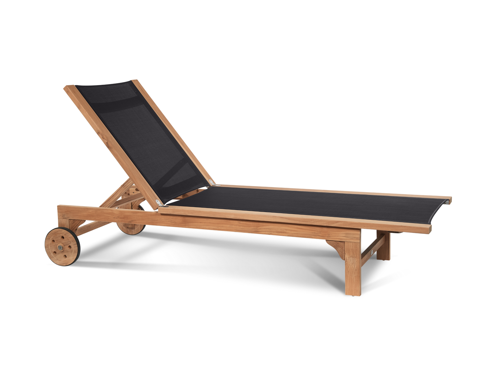 Montauk Teak Black Outdoor Reclining Sunlounger with Rear Wheels - Ornate Home