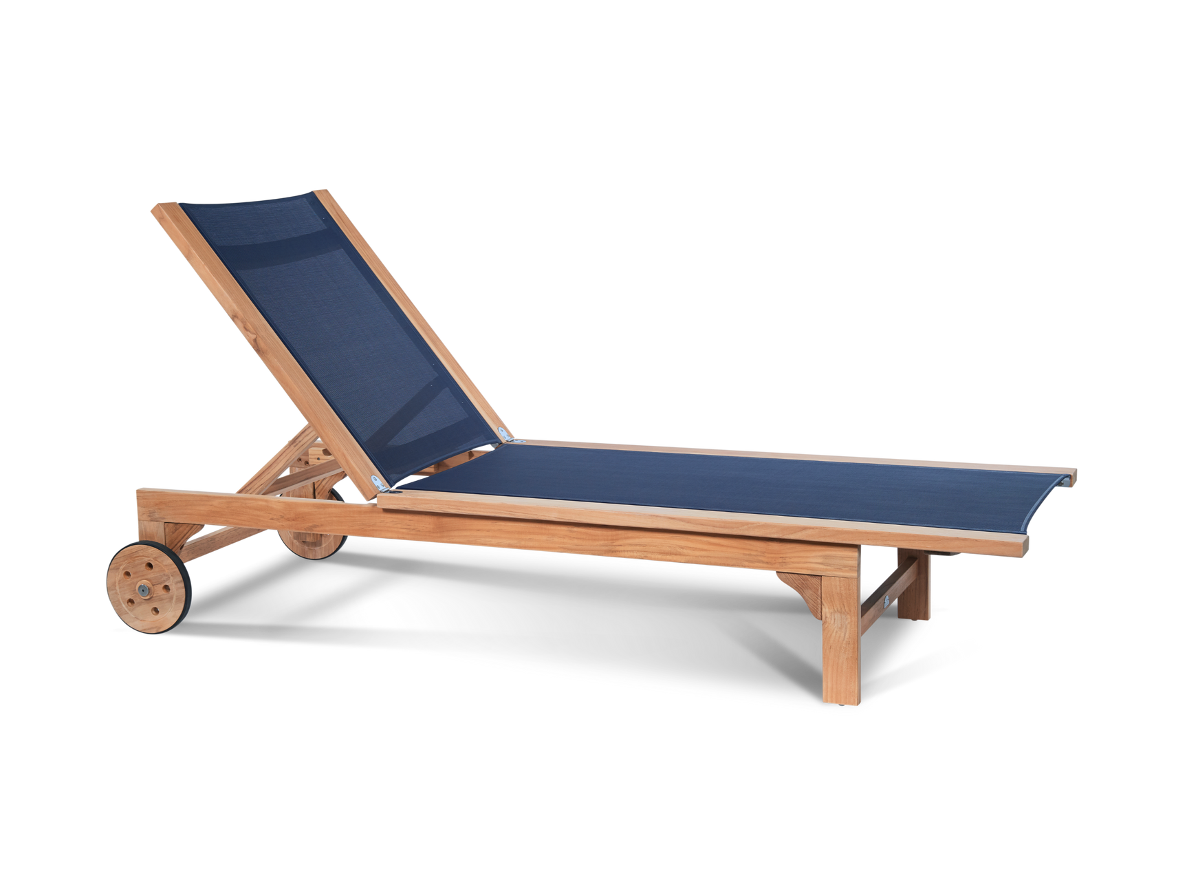 Montauk Teak Blue Outdoor Reclining Sunlounger with Rear Wheels - Ornate Home