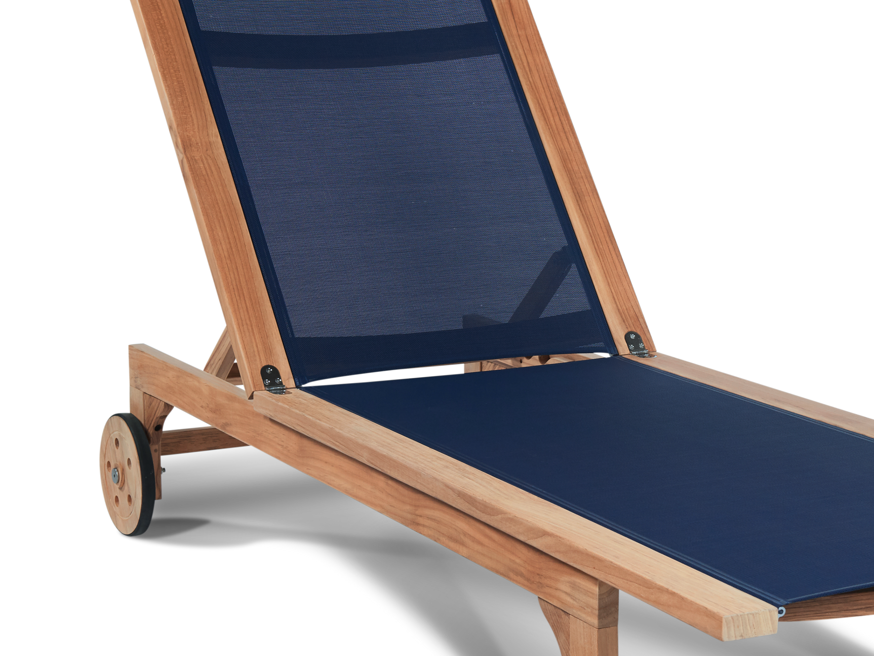 Montauk Teak Blue Outdoor Reclining Sunlounger with Rear Wheels - Ornate Home