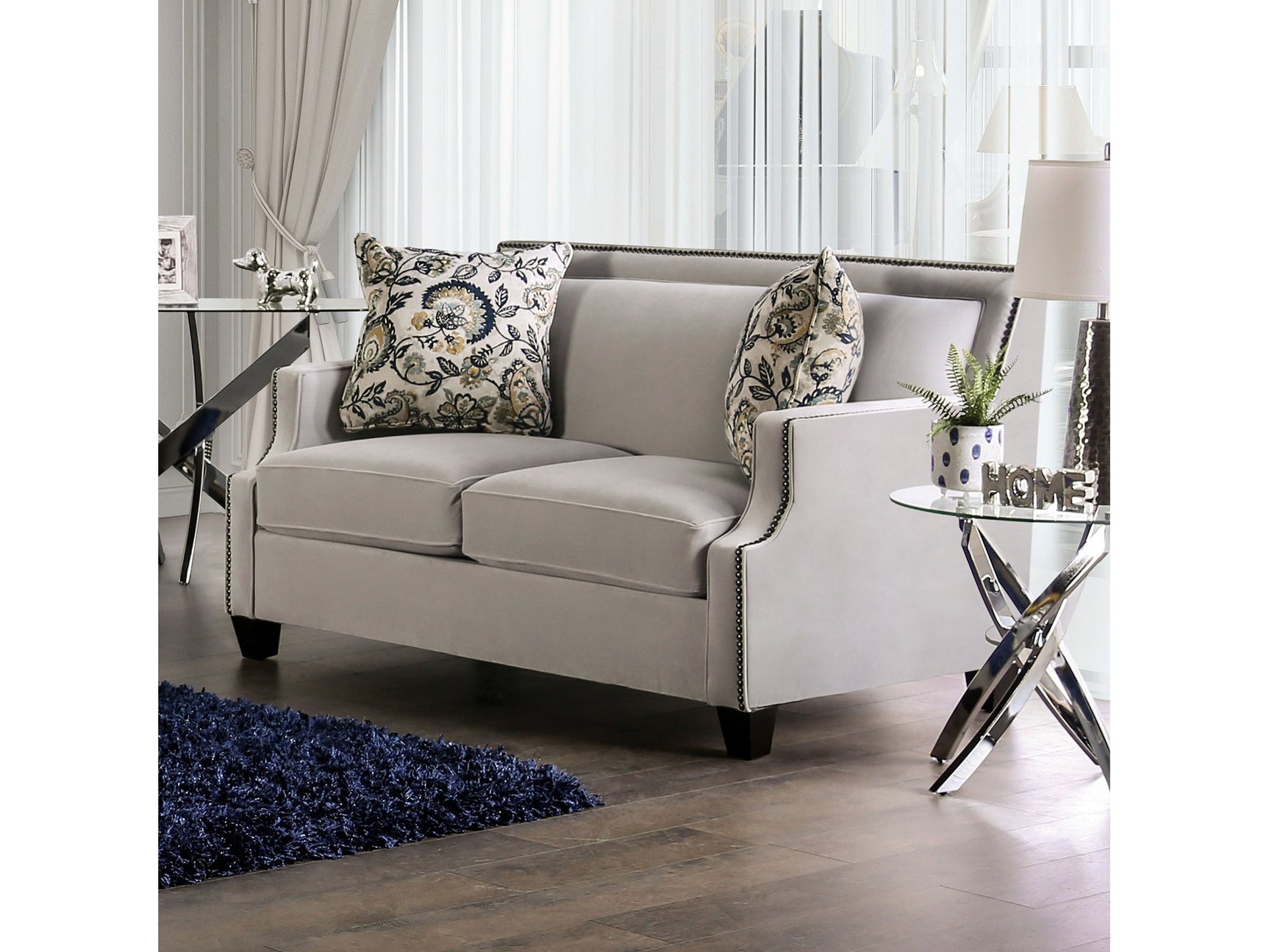 Montecelio Light Gray/Navy Loveseat - Ornate Home