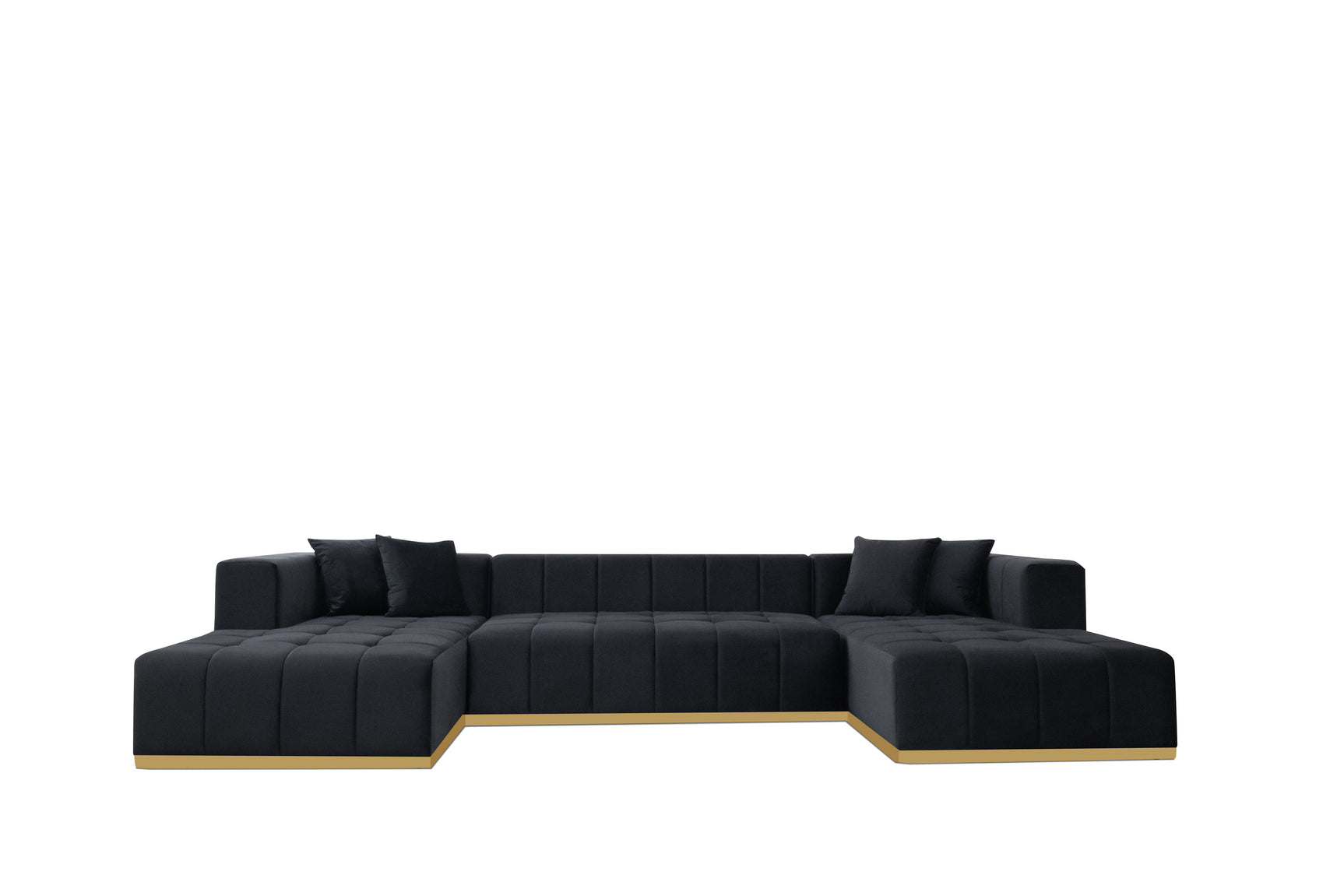 Montecito Black Velvet Double Chaise "U" Shape Sectional Sofa - Ornate Home