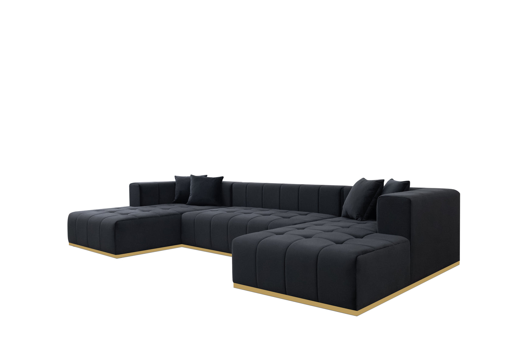 Montecito Black Velvet Double Chaise "U" Shape Sectional Sofa - Ornate Home