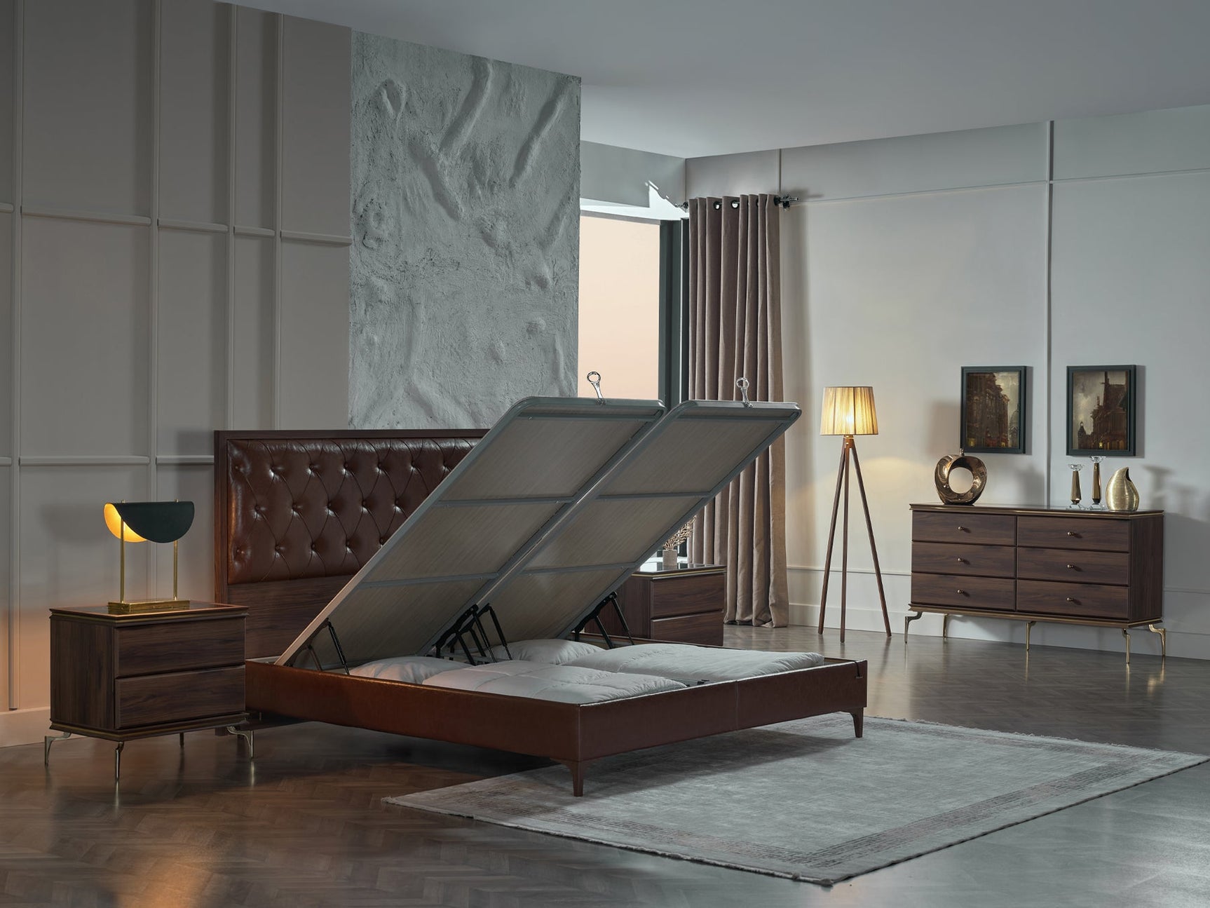 Montego Walnut King Storage Bed - Ornate Home