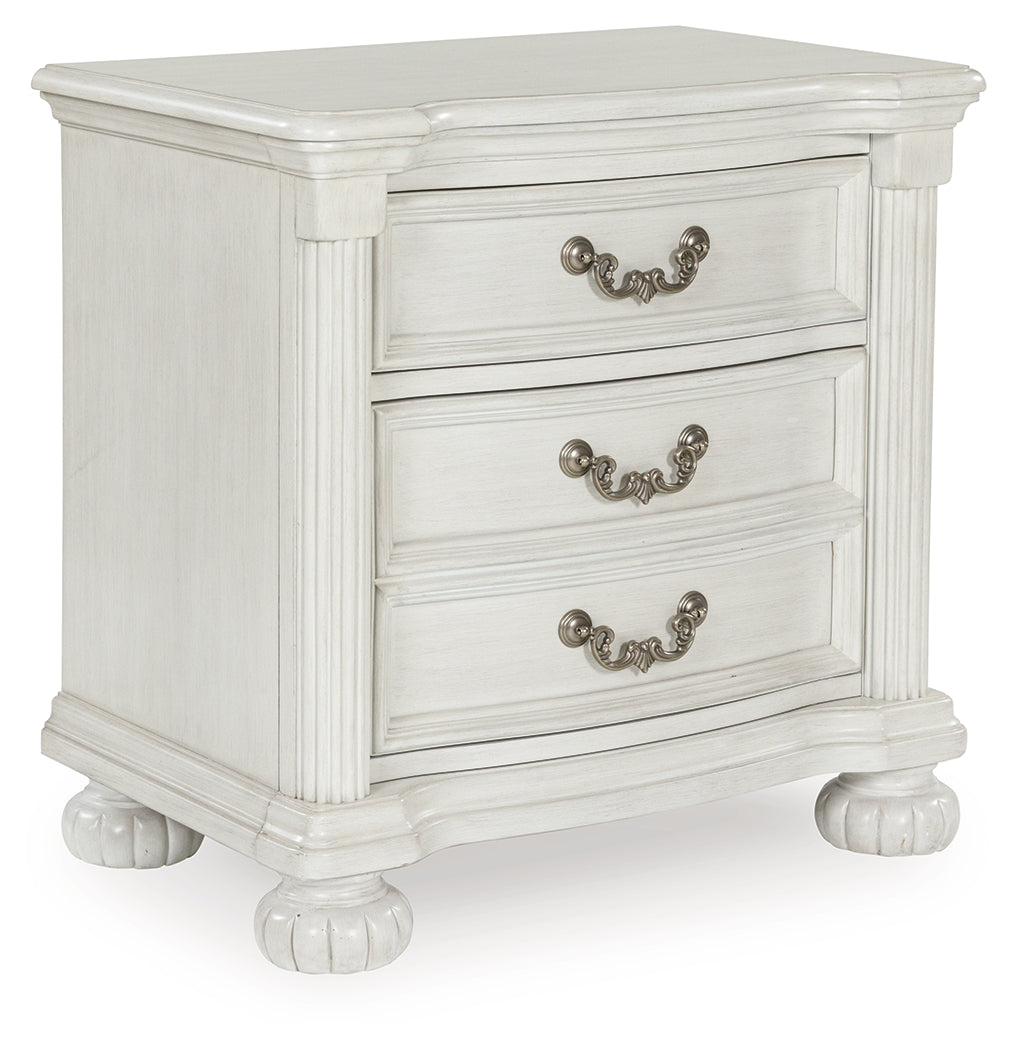 Montelaine Antique White Three Drawer Nightstand - Ornate Home