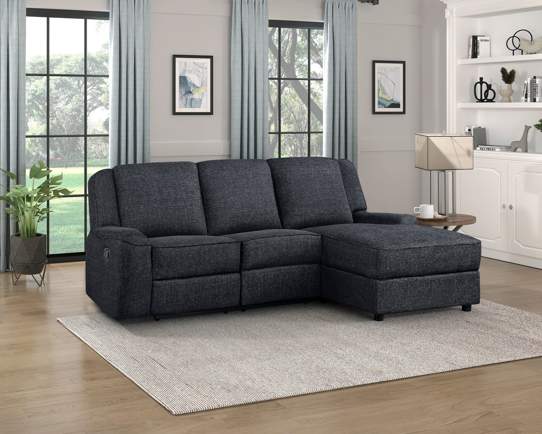 Monterey Ebony 2-Piece Reclining Sectional with Right Chaise - Ornate Home