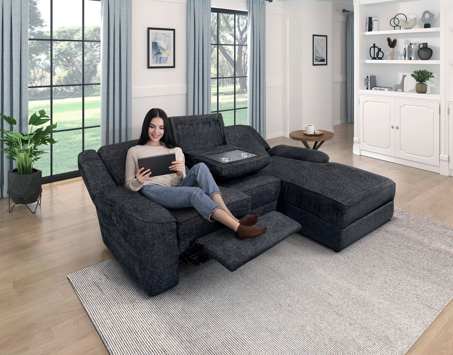 Monterey Ebony 2-Piece Reclining Sectional with Right Chaise - Ornate Home