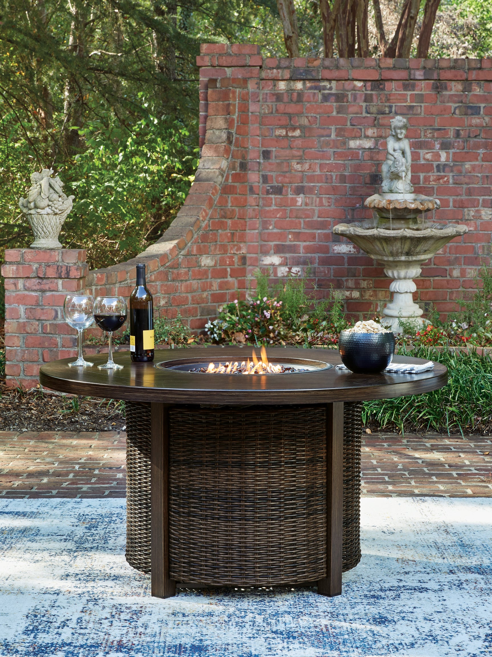 Monterey Point Dark Brown Round Fire Pit Table - Ornate Home