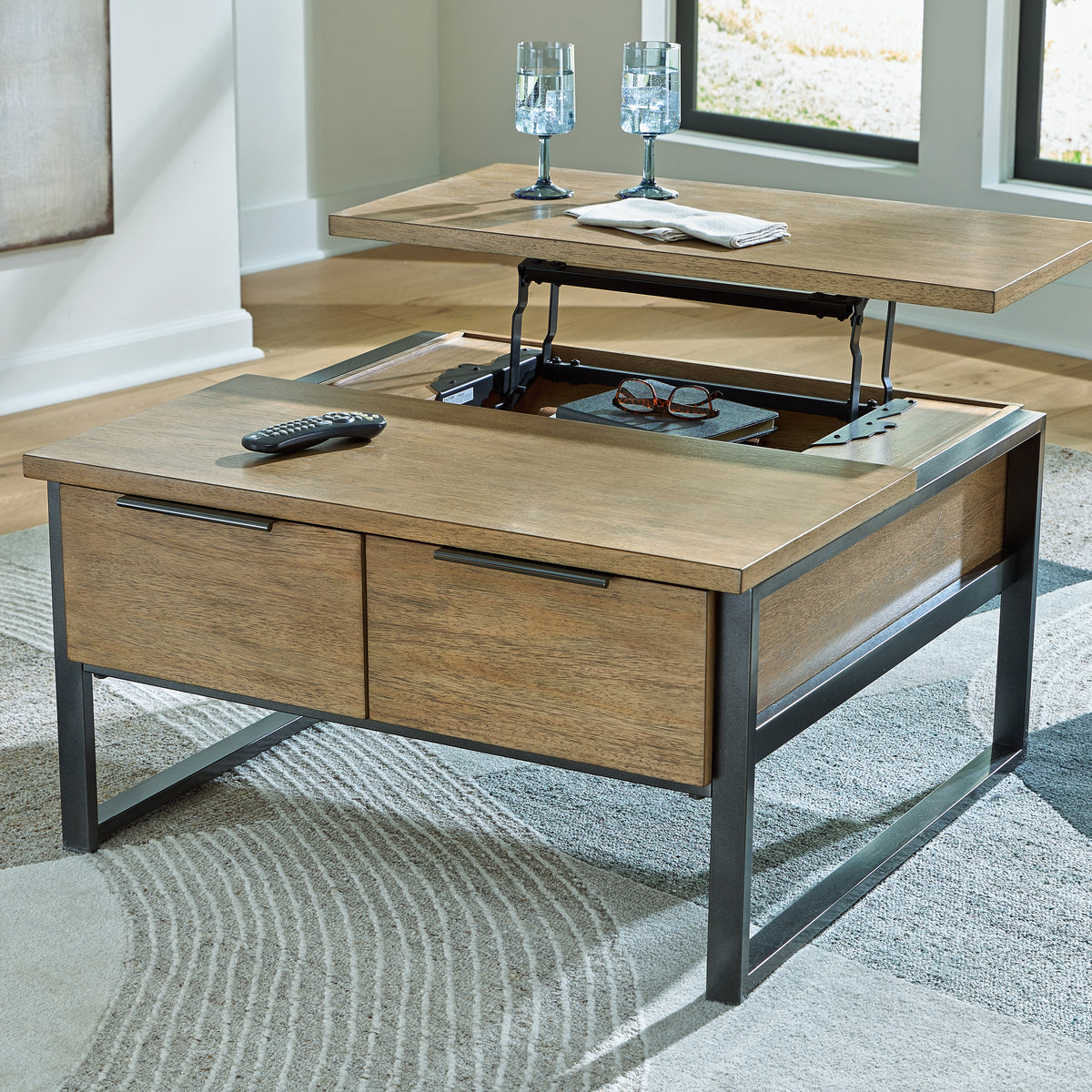 Ashley Furniture Montia Light Brown Lift-Top Coffee Table