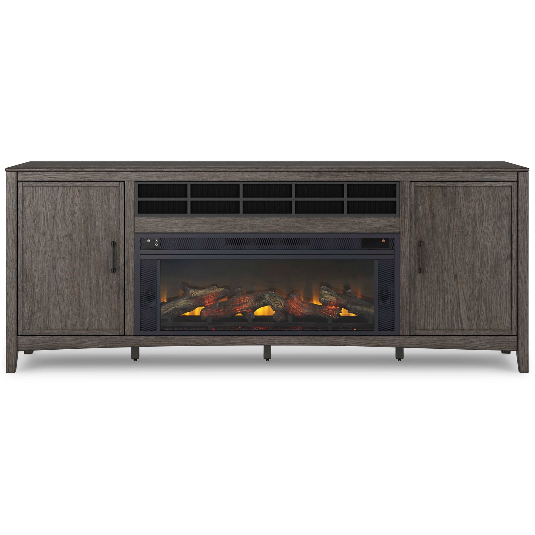 Montillan Grayish Brown 84" TV Stand w/ Electric Fireplace Insert - Ornate Home