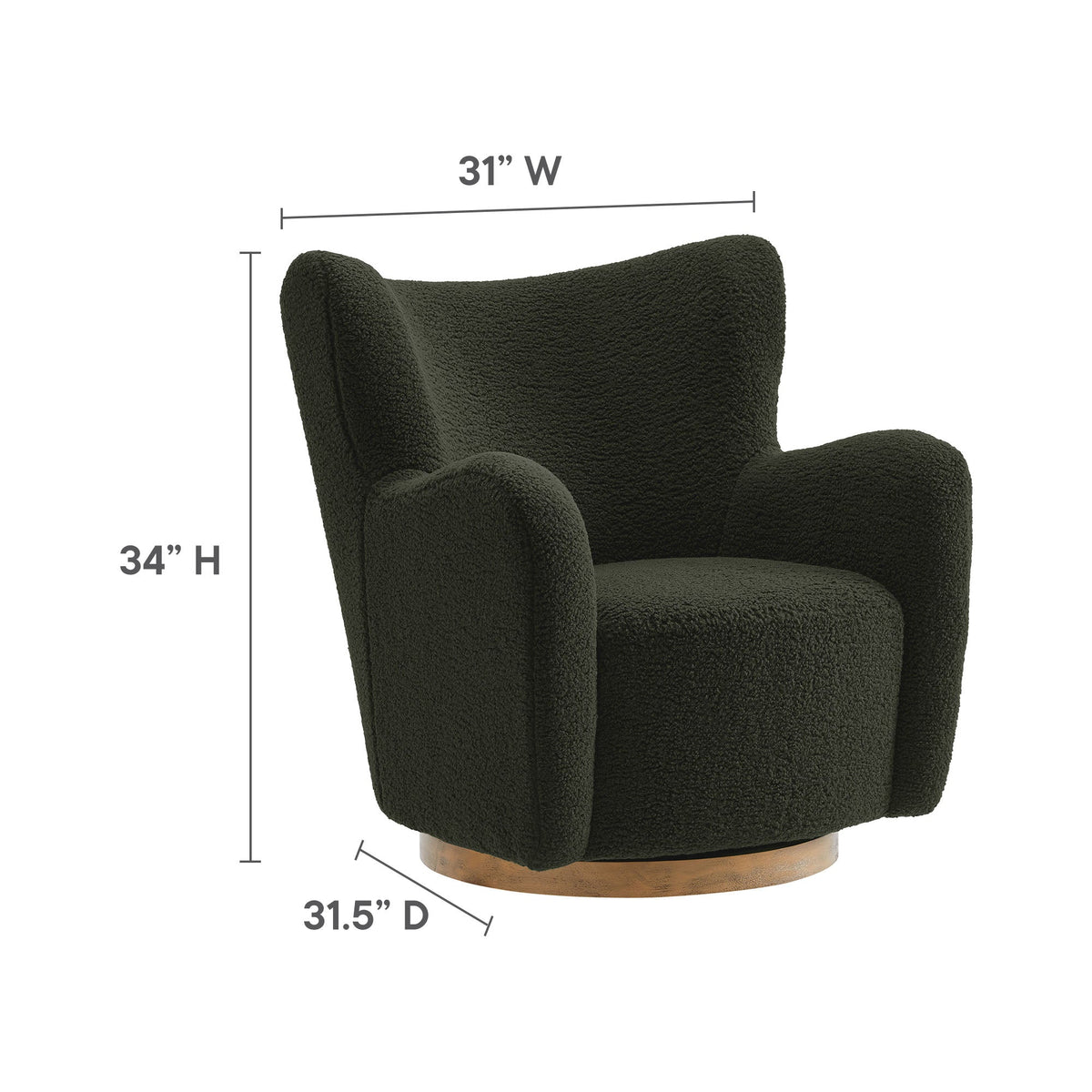 Montrose Fern/Walnut Wingback Sherpa Swivel Accent Chair - Ornate Home