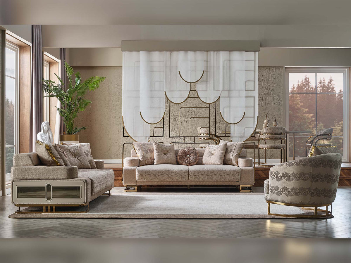 Monza Cream 3-pieces (Sofa & Loveseat & Chair) Living Room Set - Ornate Home