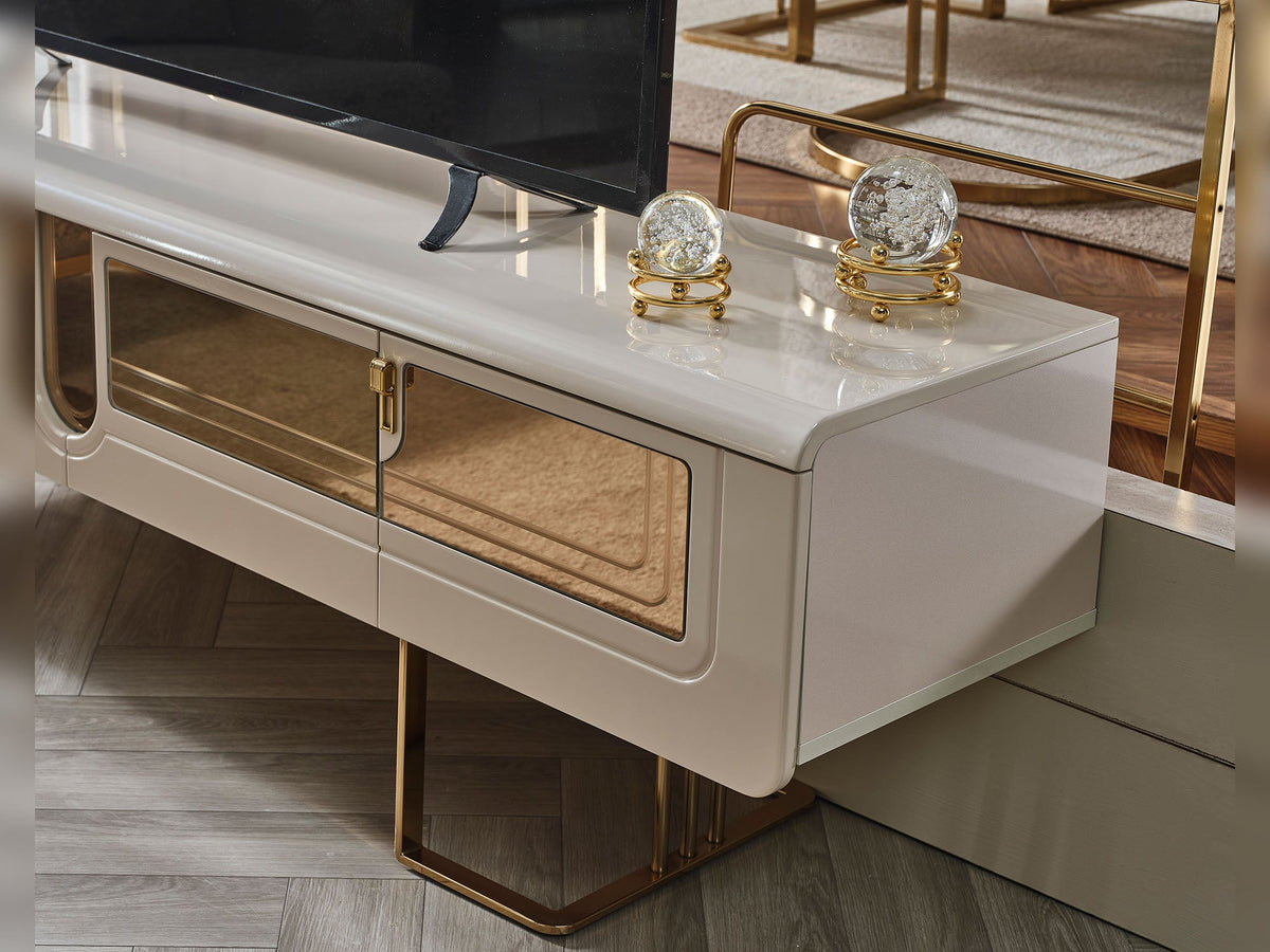 Monza Cream/Gold Tv Stand - Ornate Home