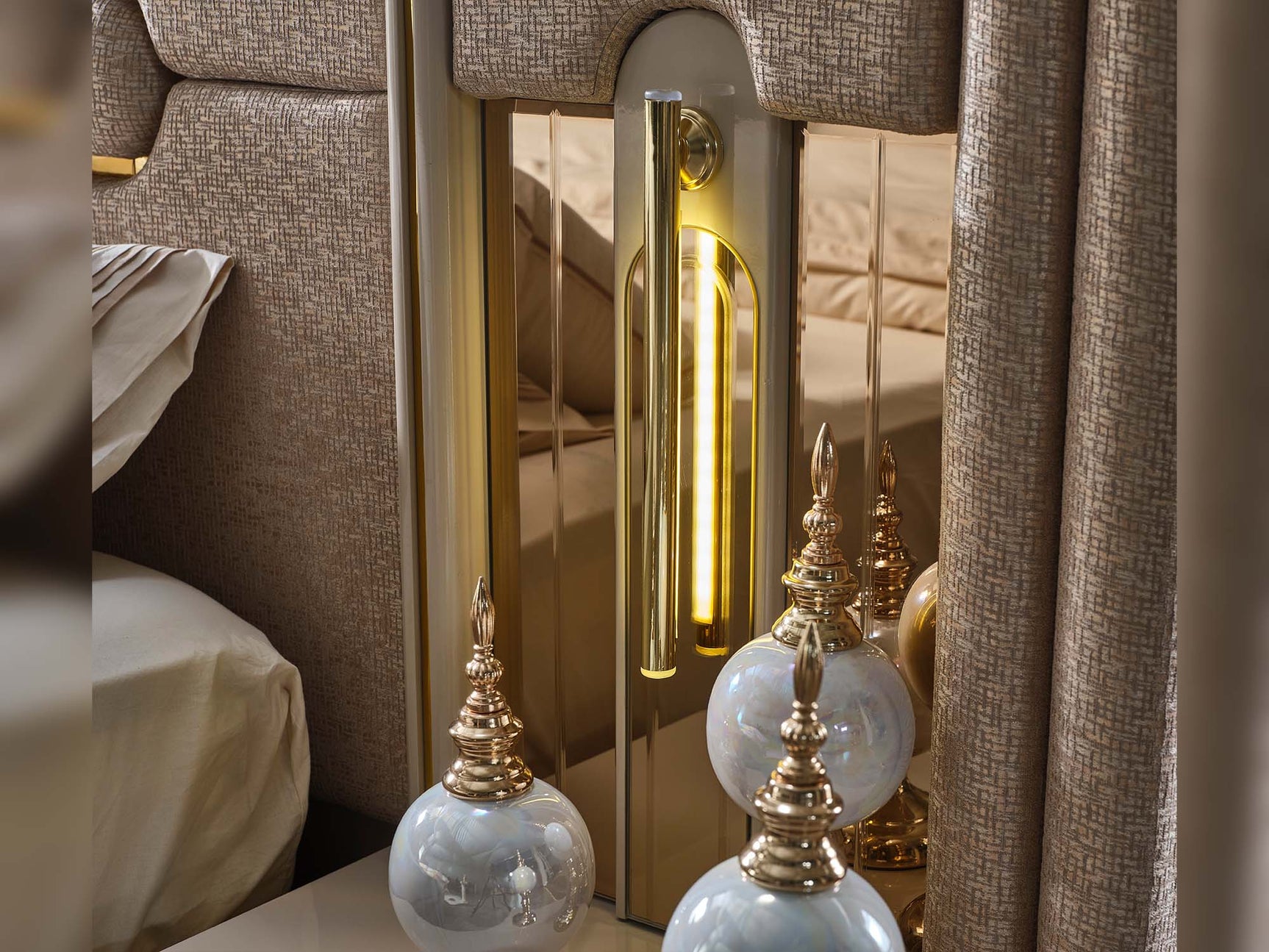 Monza Cream/Gold Bed Frame With Headboard