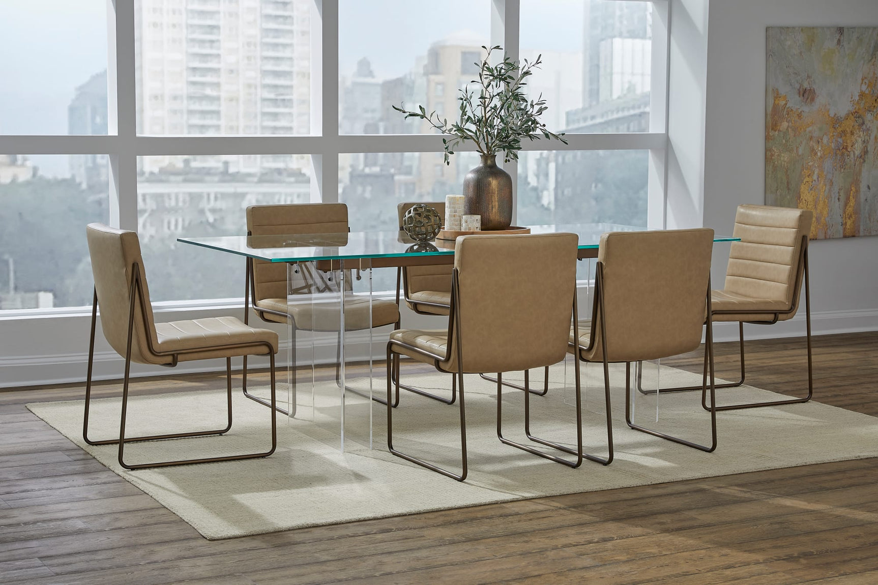 Moorea Clear/Glass/Bronze Double Pedestal Rectangular Dining Table - Ornate Home