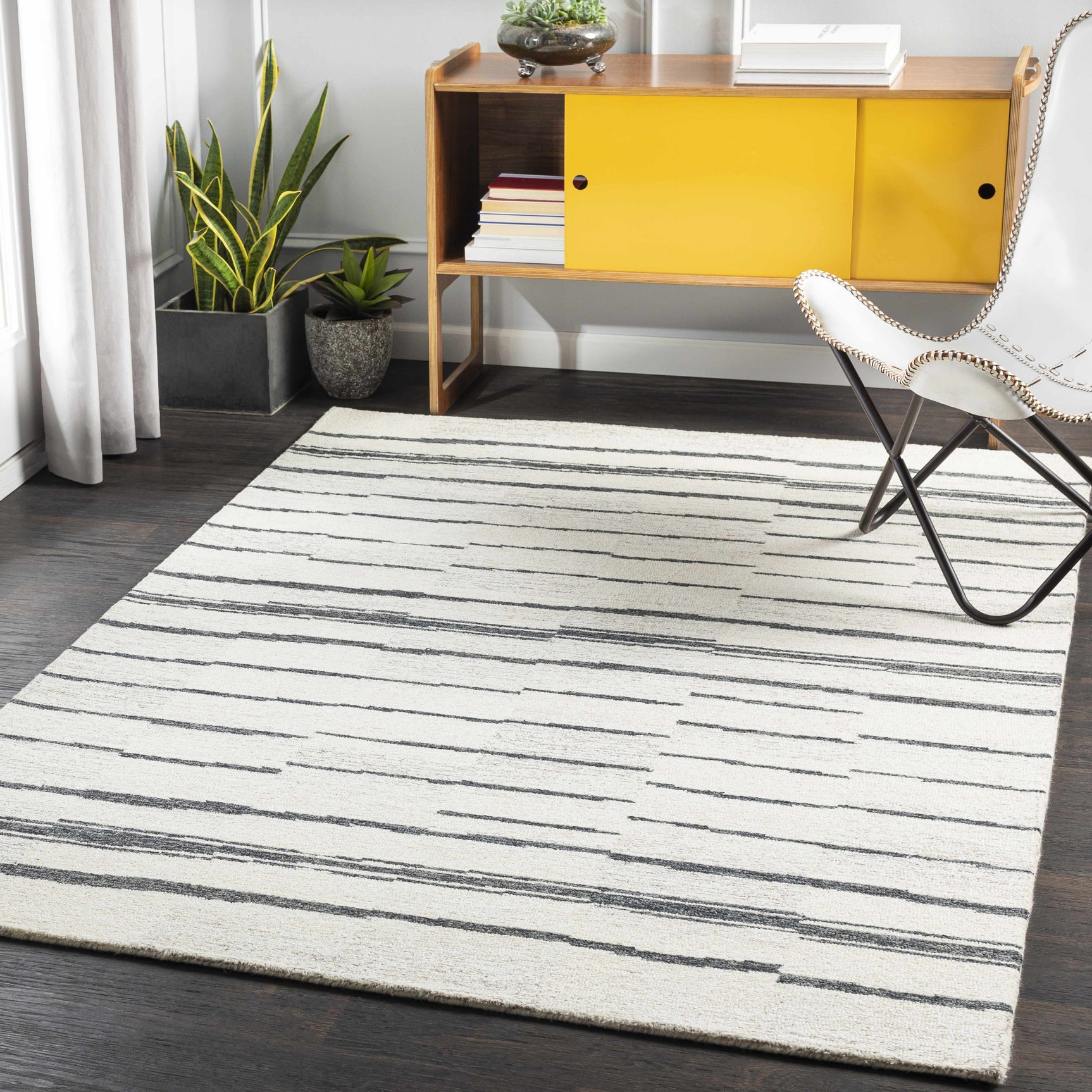 Moorebank Black Striped Wool Rug - Ornate Home