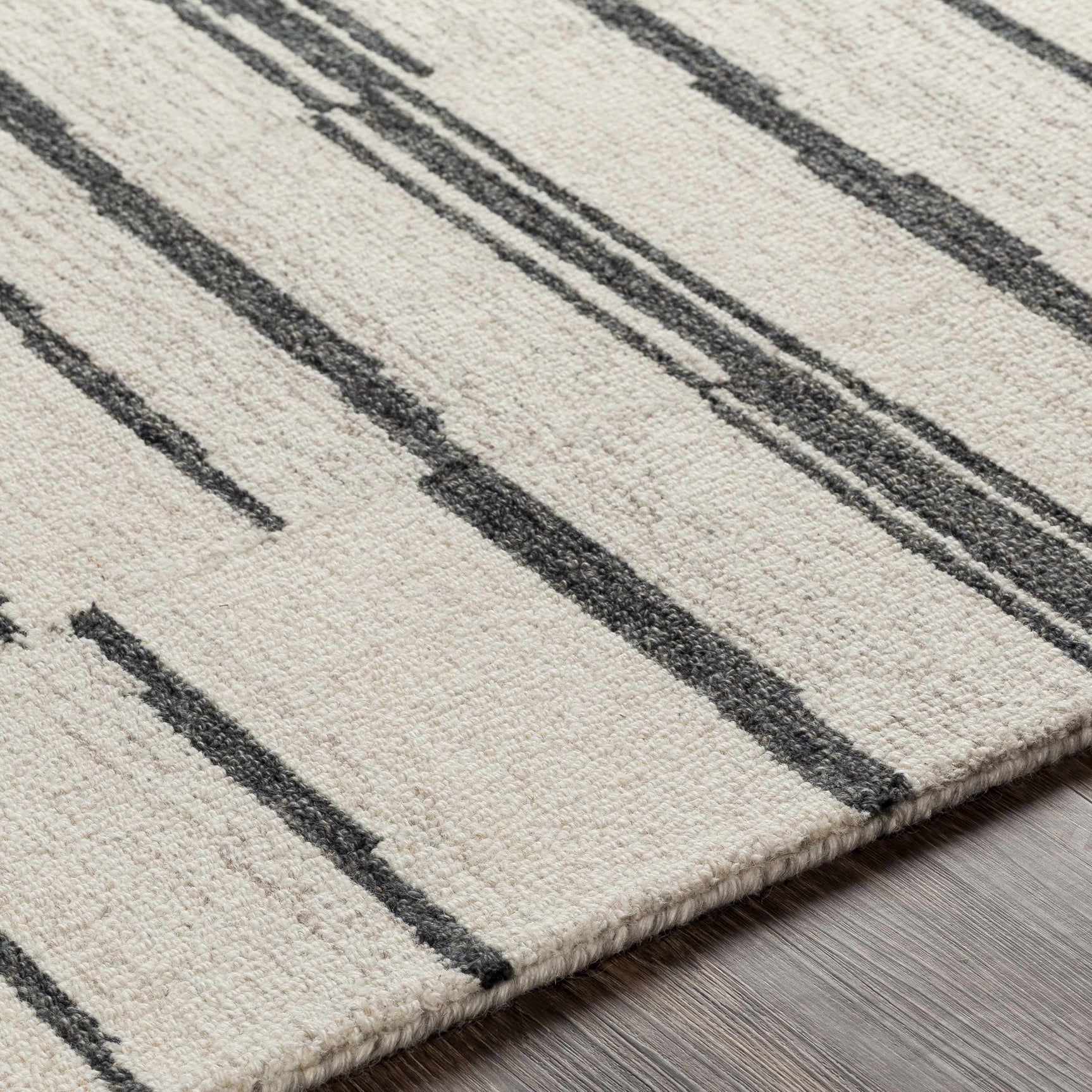 Moorebank Black Striped Wool Rug - Ornate Home