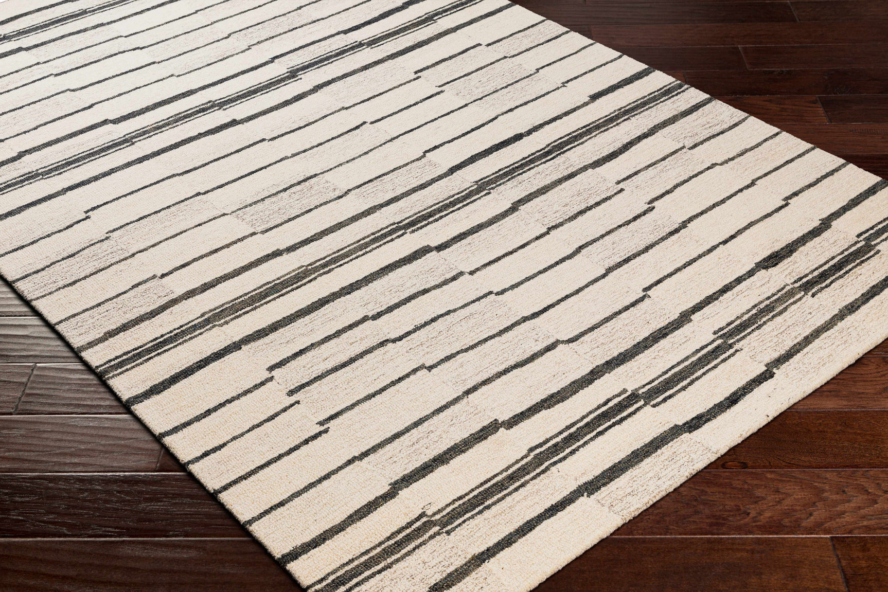 Moorebank Black Striped Wool Rug - Ornate Home